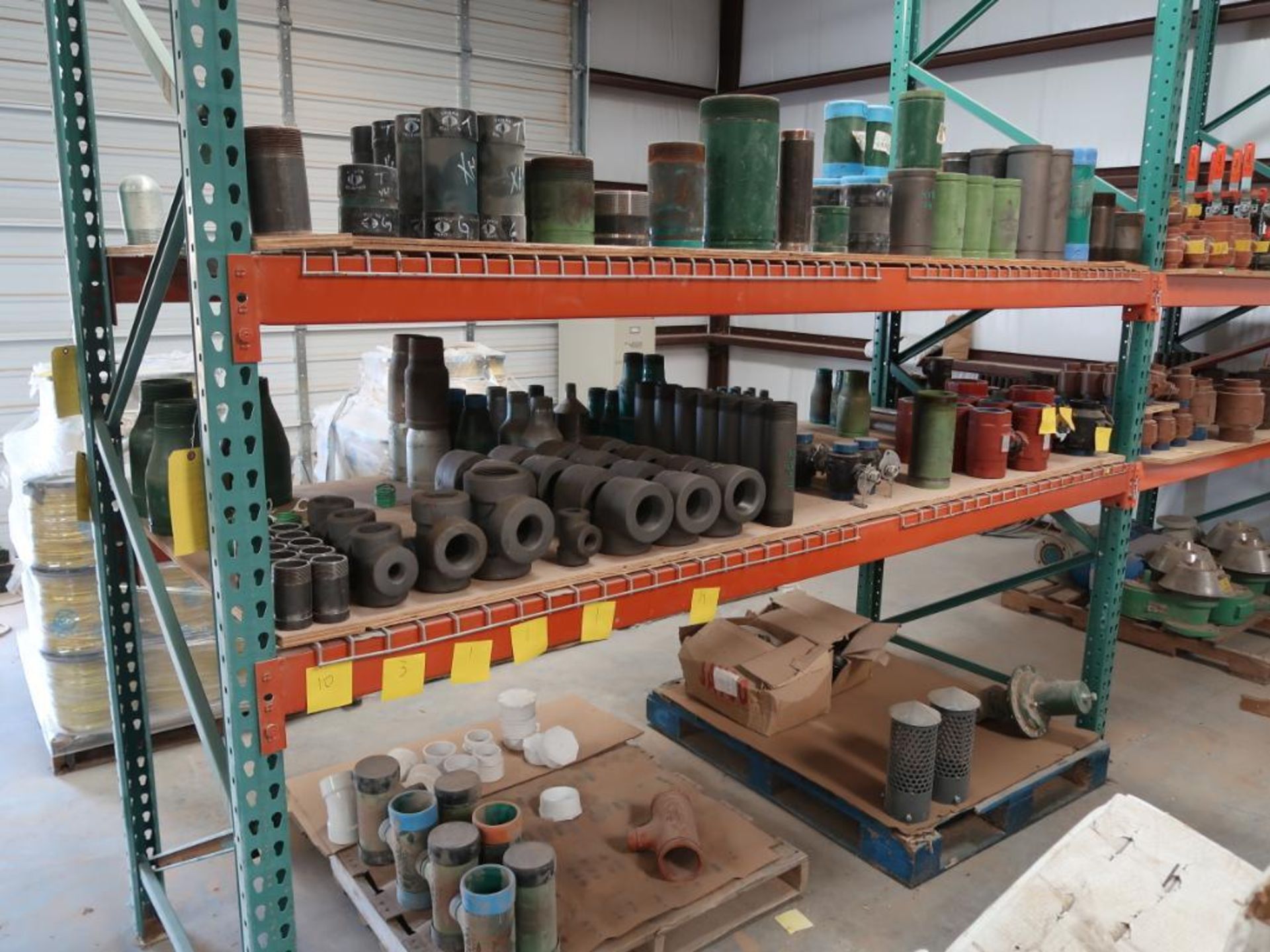 CONTENTS OF (2) SECTIONS OF PALLET RACK - PIPE FITTINGS AND VALVES