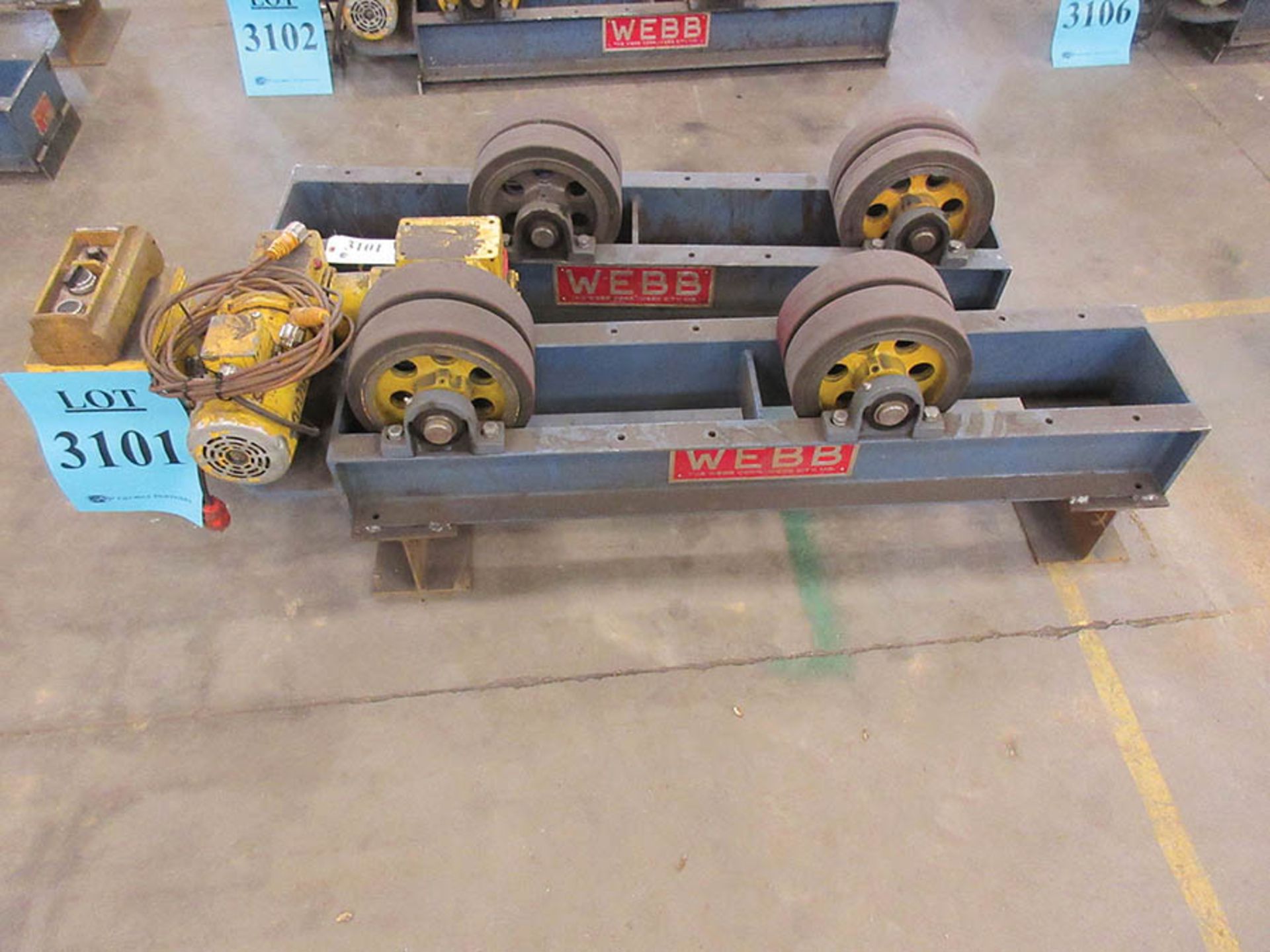 WEBB 3-TON TANK TURNING ROLL SET, MAX DIAMETER 6', (QTY.1) WEBB T6- PWR DRIVE, AND (QTY.1) WEBB T6-