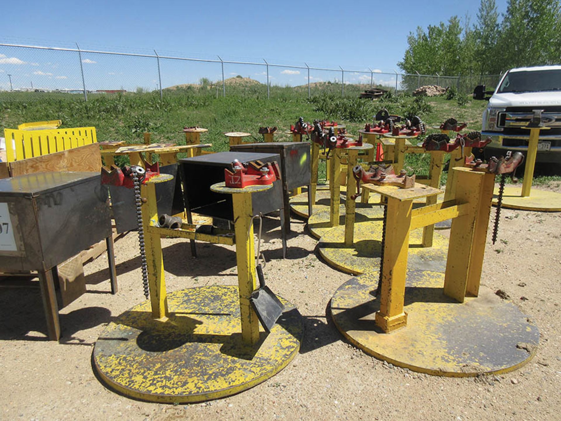 LOT ASST'D RIDGID PIPE HOLDERS WITH STANDS, (IN YARD)