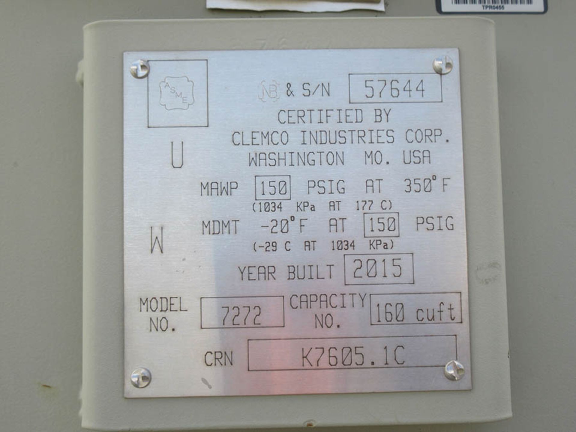 BIG CLEM CLEMCO BULK ABRASIVE BLAST MACHINE, CAPACITY NO. 160 CU FT, MODEL: 7272, YEAR: 2015, S/N: - Image 6 of 7