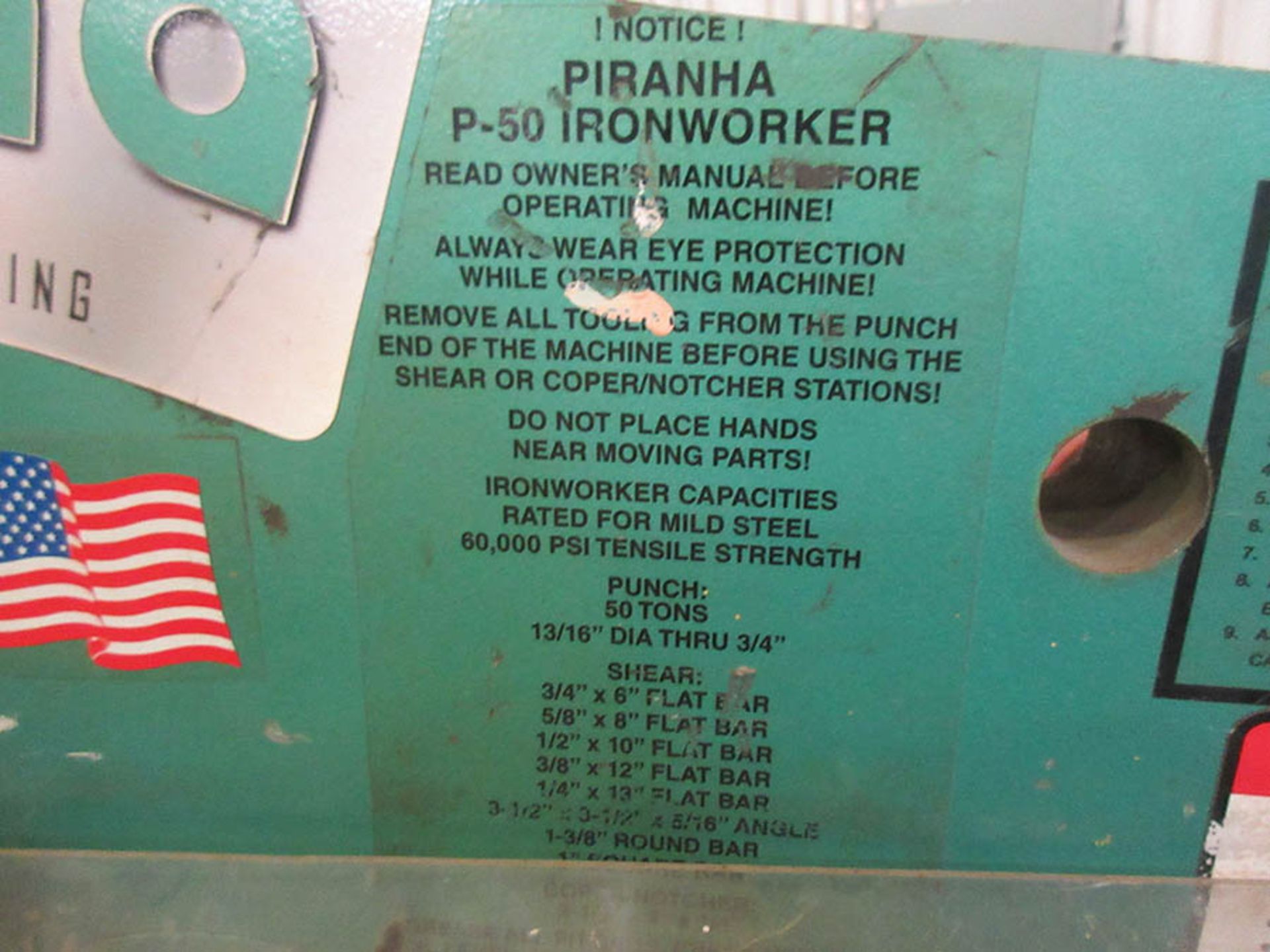 PIRANHA P-50 HYDRAULIC IRONWORKER, PUNCH: 50 TONS, S/N: P5013018 - Image 5 of 5