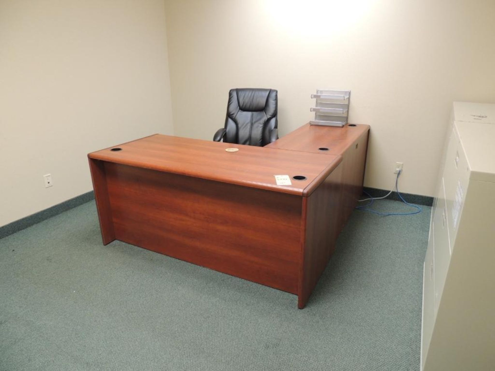 (2) STRAIGHT DESKS, (1) L DESK, CHAIRS, FILE CABINETS - Image 2 of 3