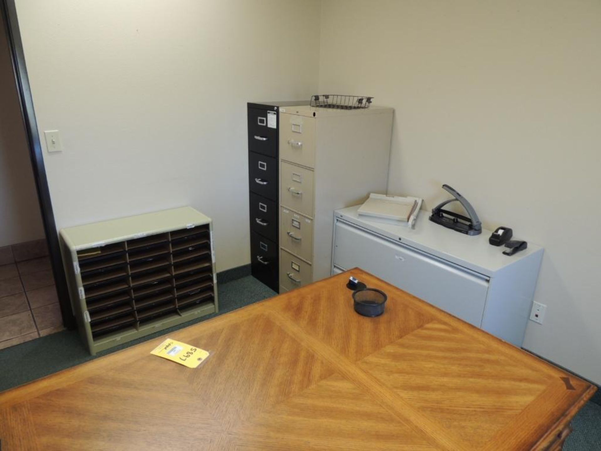 (1) STRAIGHT DESK, CHAIR, FILE CABINETS - Image 2 of 3