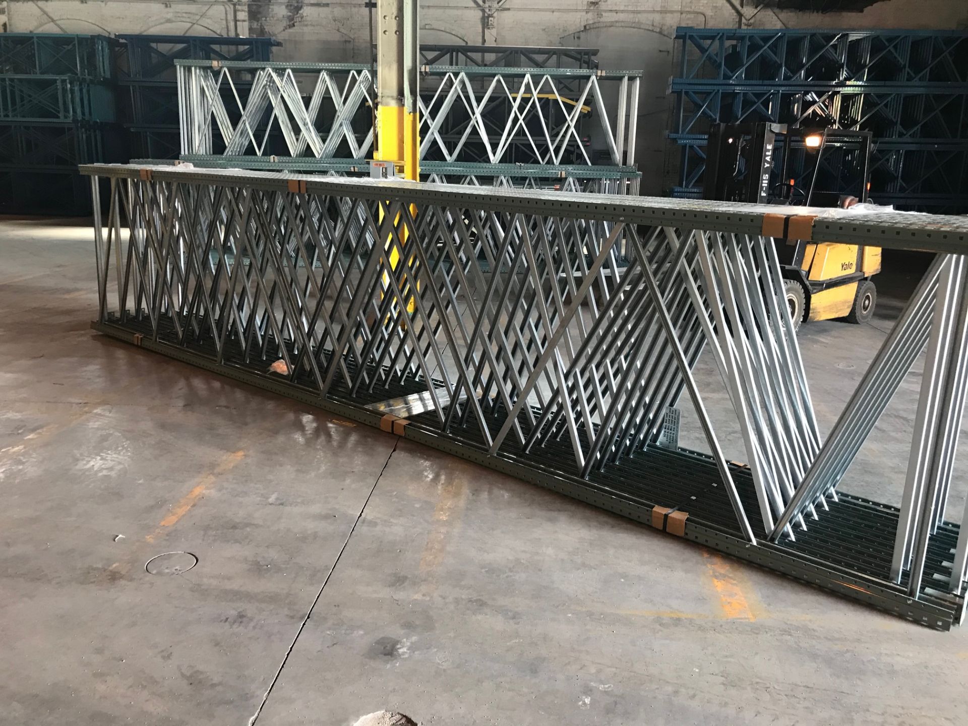 PALLET RACKING - TEARDROP UPRIGHTS & WIRE DECKS ONLY - (11) 60''D X 24'H UPRIGHTS, (160) 60'' X 46''