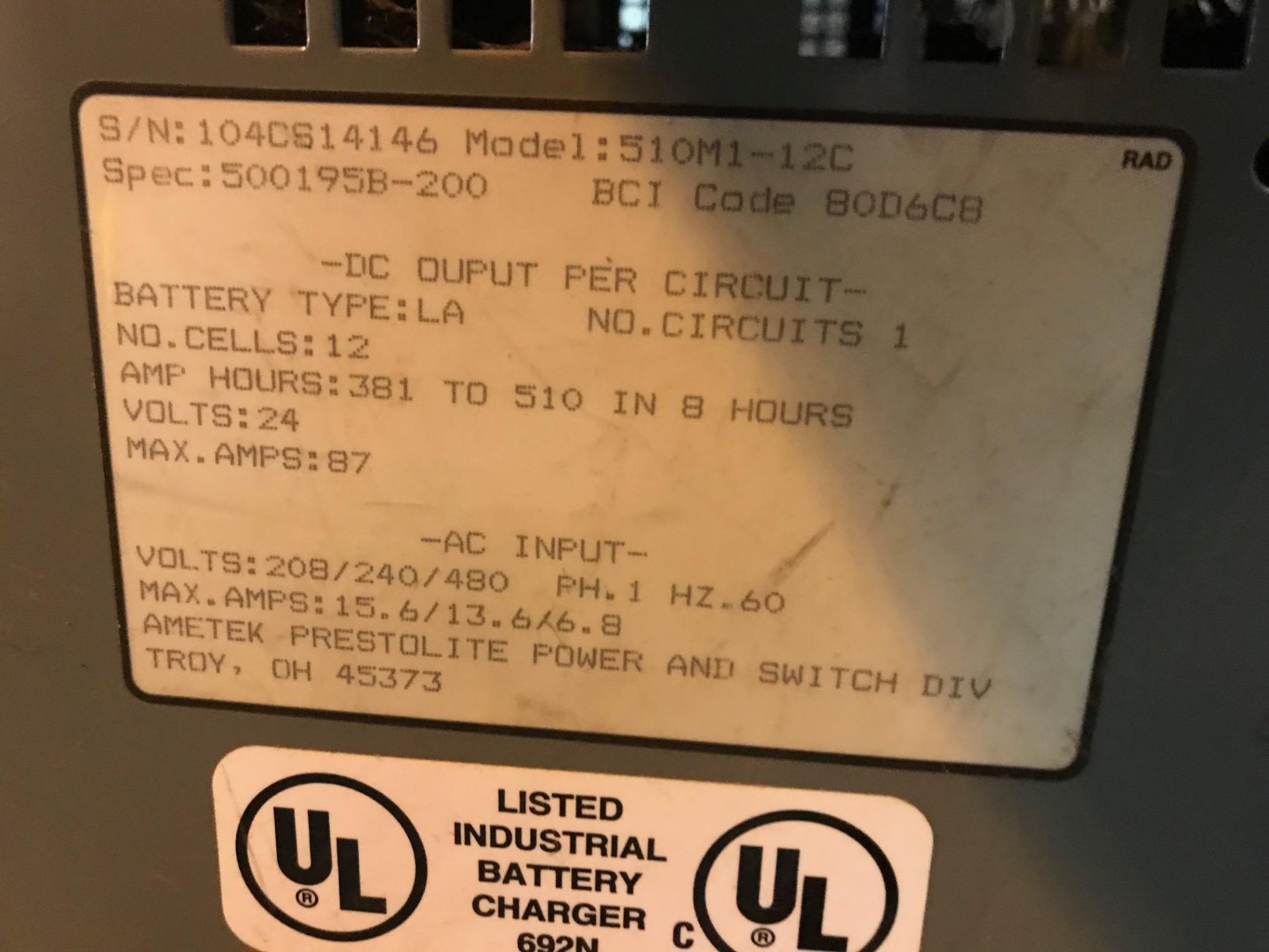 BATTERY-MATE 24V FORKLIFT BATTERY CHARGER - Image 3 of 3