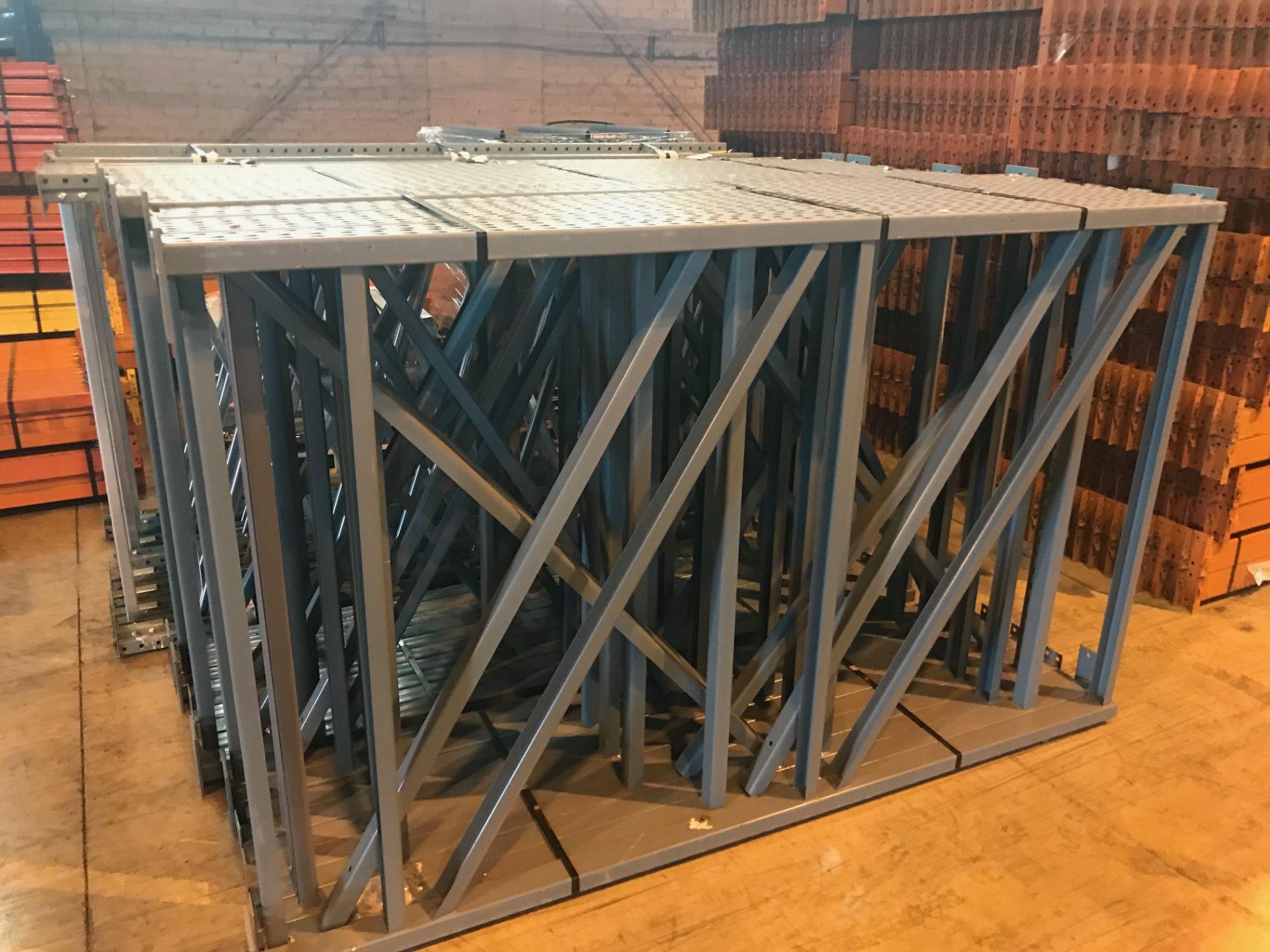 PALLET RACKING - TEARDROP UPRIGHTS & WIRE DECKS ONLY - (20) 60''D X 7'H UPRIGHTS, (40) 60'' X 46''