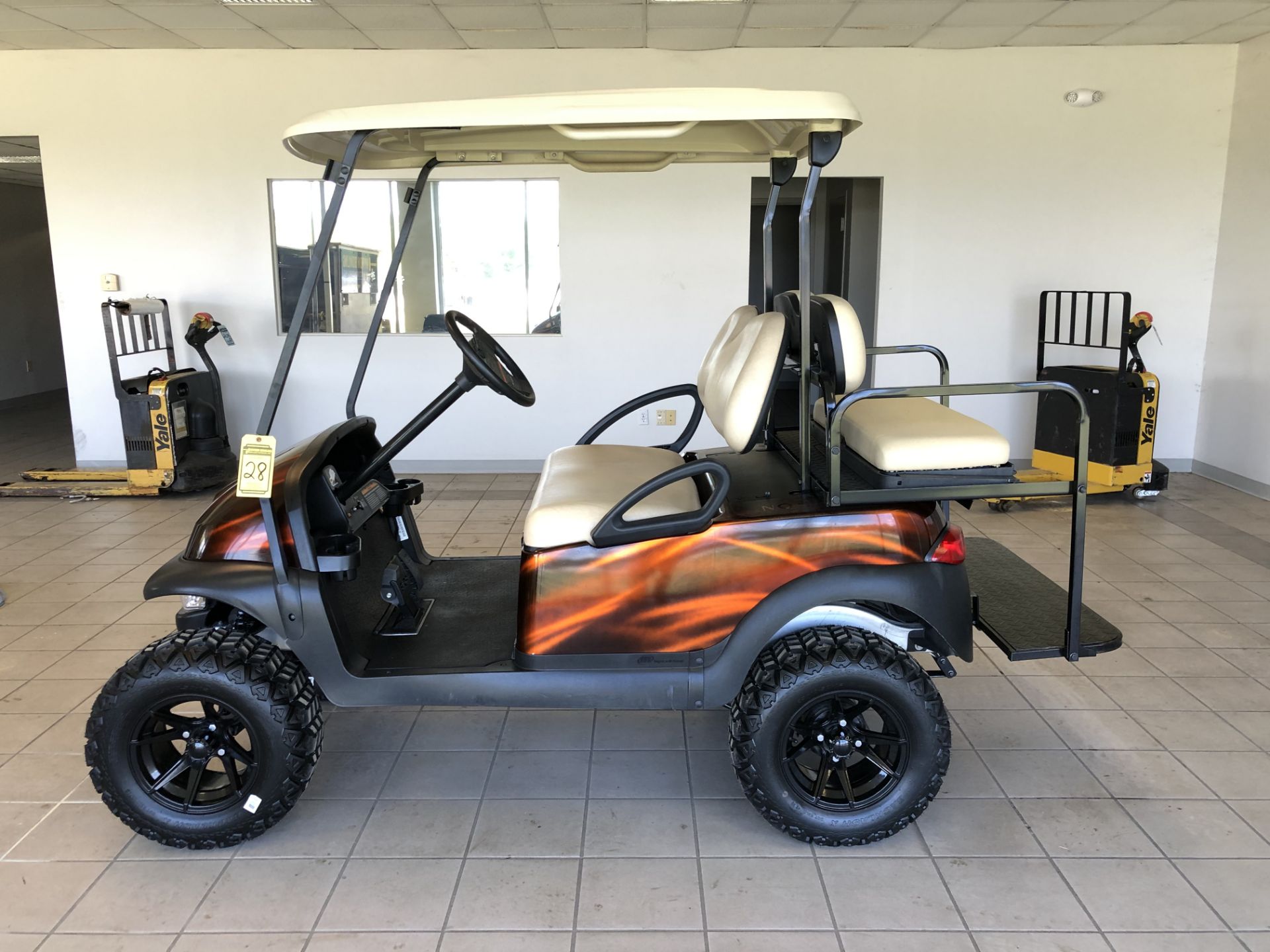 2014 CLUB CAR PRECEDENT ELECTRIC GOLF CART, WITH 48 VOLT CHARGER, 4-PASSENGER FOLD DOWN SEAT, LIFT