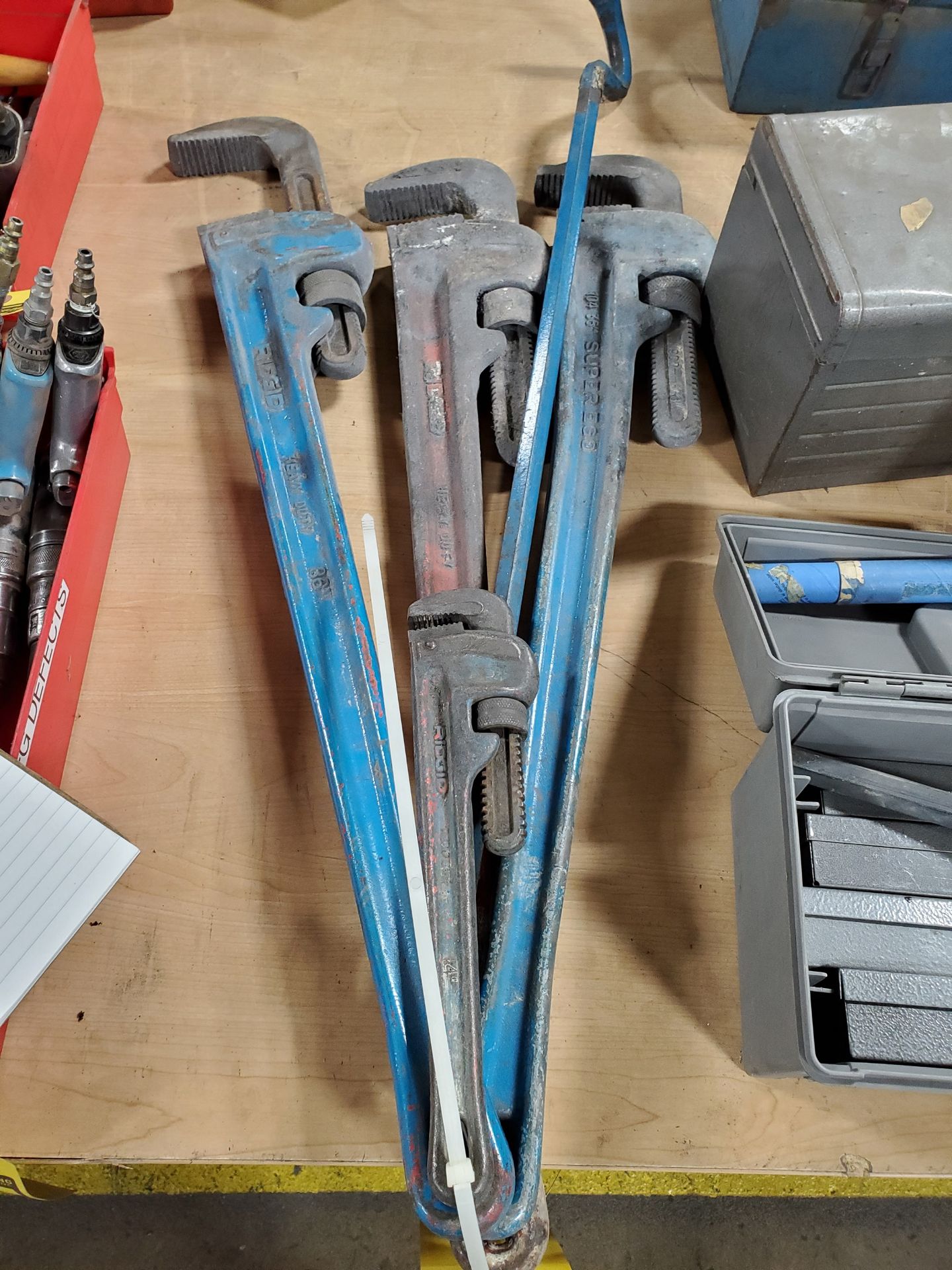 (3) 36'` RIDGID PIPE WRENCHES, 4'` RIDGID PIPE WRENCH & CROW BAR