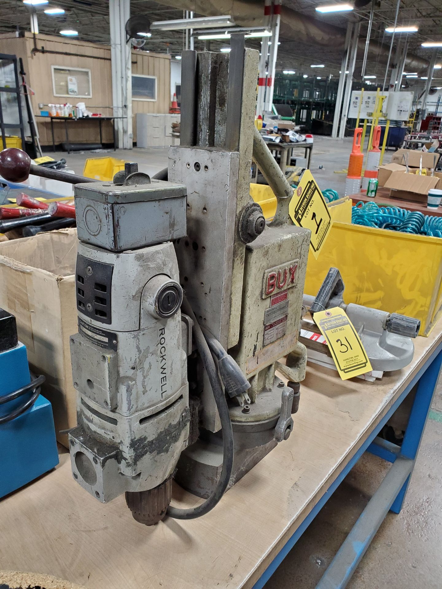 BUX MAGNETIC BASE DRILL WITH ROCKWELL DRILL HEAD, MODEL DH 3/4RP, FULL LOAD SPEED 250, 115V,