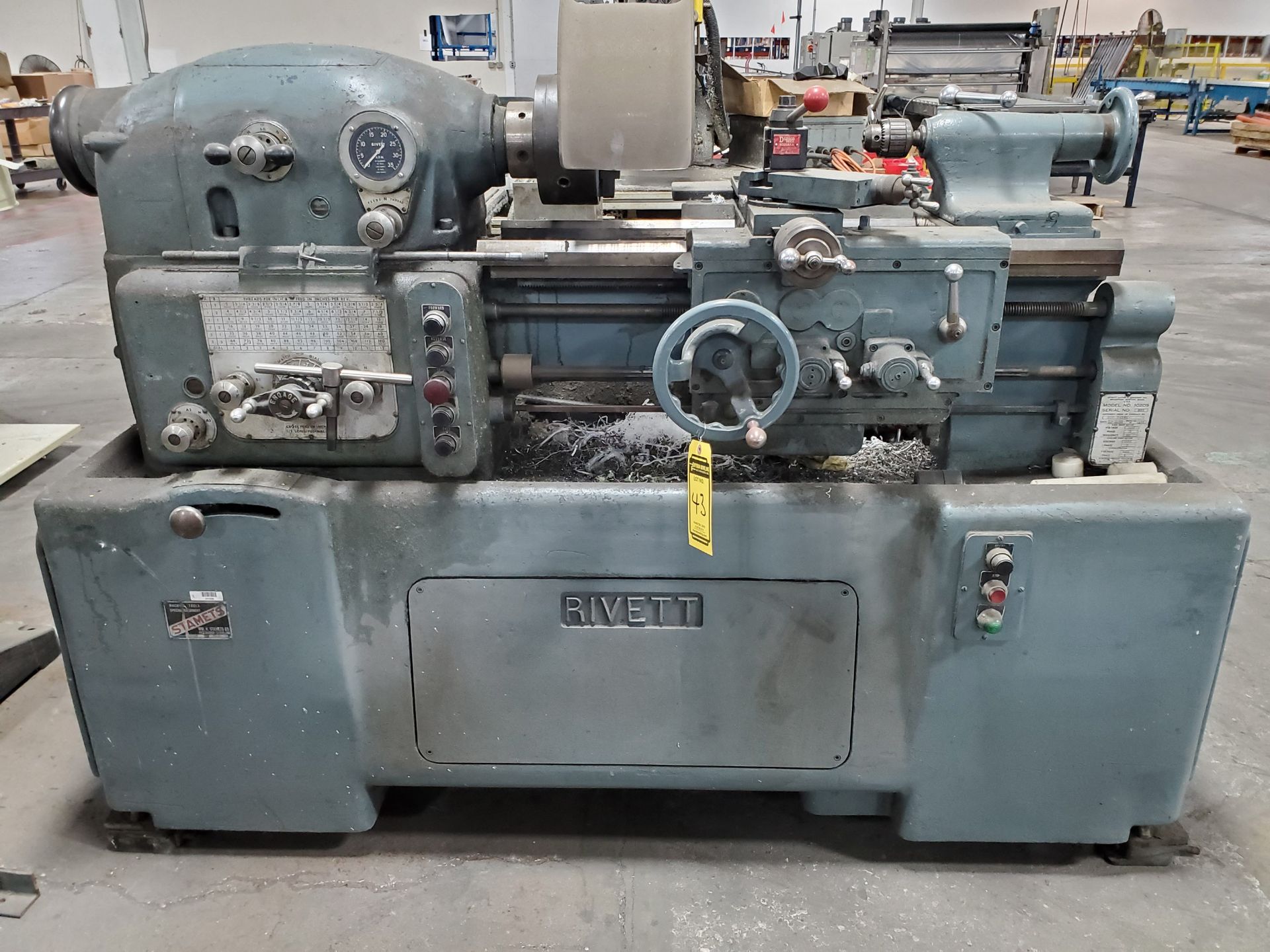 1959 RIVETT ENGINE LATHE, MODEL 1020S, S/N 360, 39'` BED, TAILSTOCK, DORIAN TOOLPOST, CROSS - Image 6 of 9