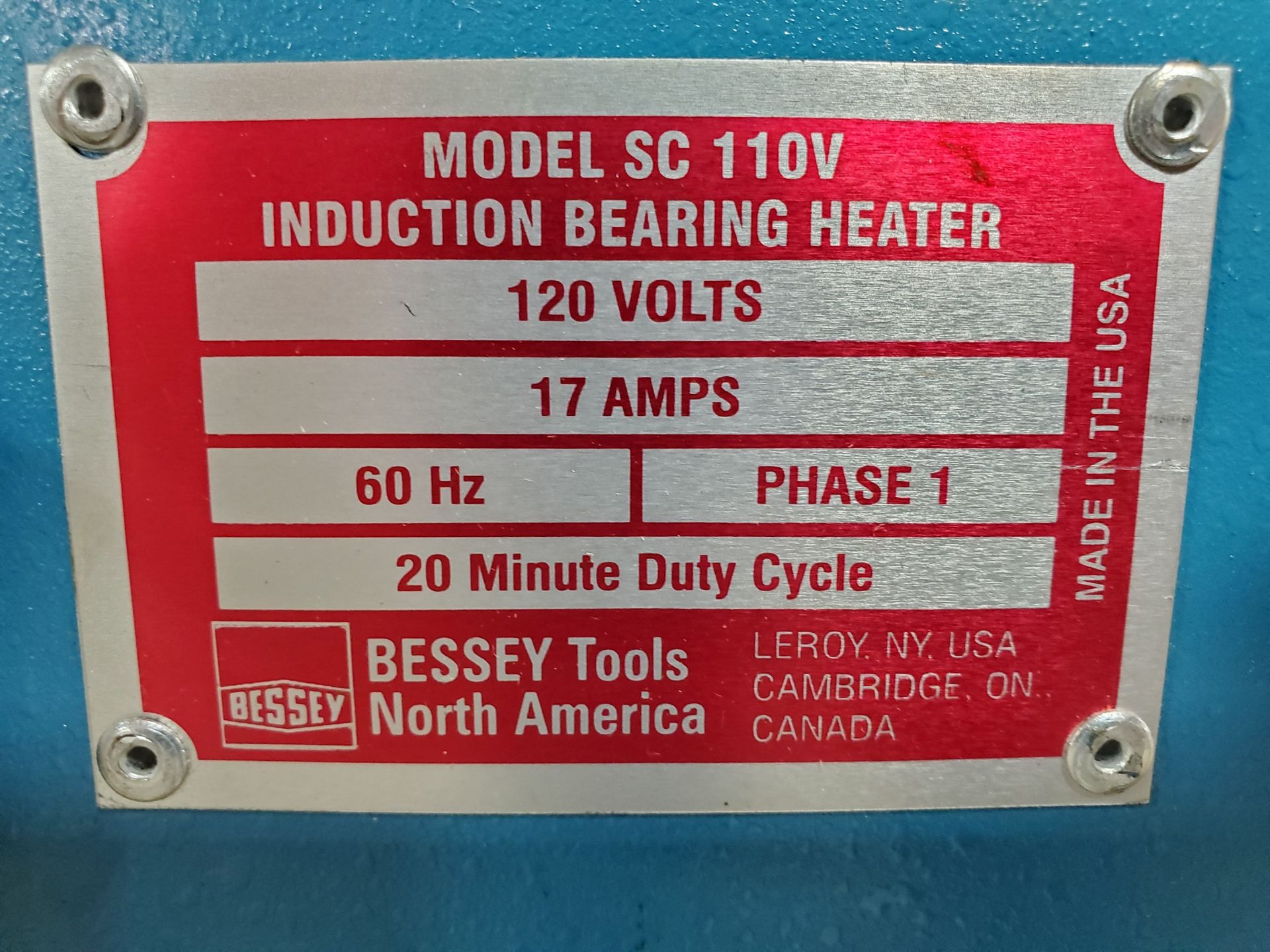 BESSEY TOOL INDUCTION BEARING HEATER, MODEL SC 110V, 20 MINUTE DUTY CYCLE, 17 AMP, SINGLE PHASE - Image 4 of 5