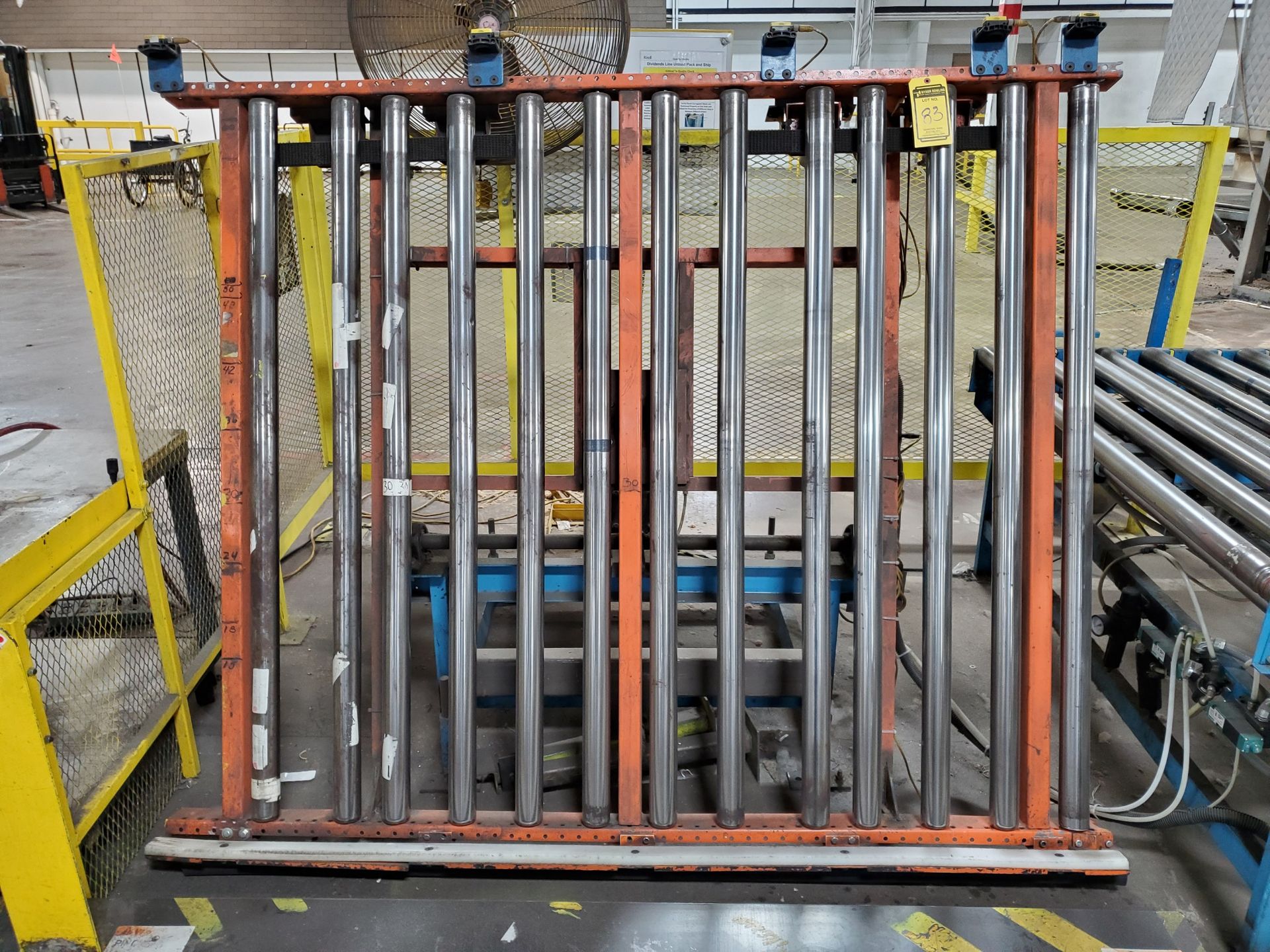 64'` X 82'` PNEUMATIC DOWN ENDER TABLE, ROLLER CONVEYOR TOP (END OF SHRINK LINE 1) - Image 3 of 5