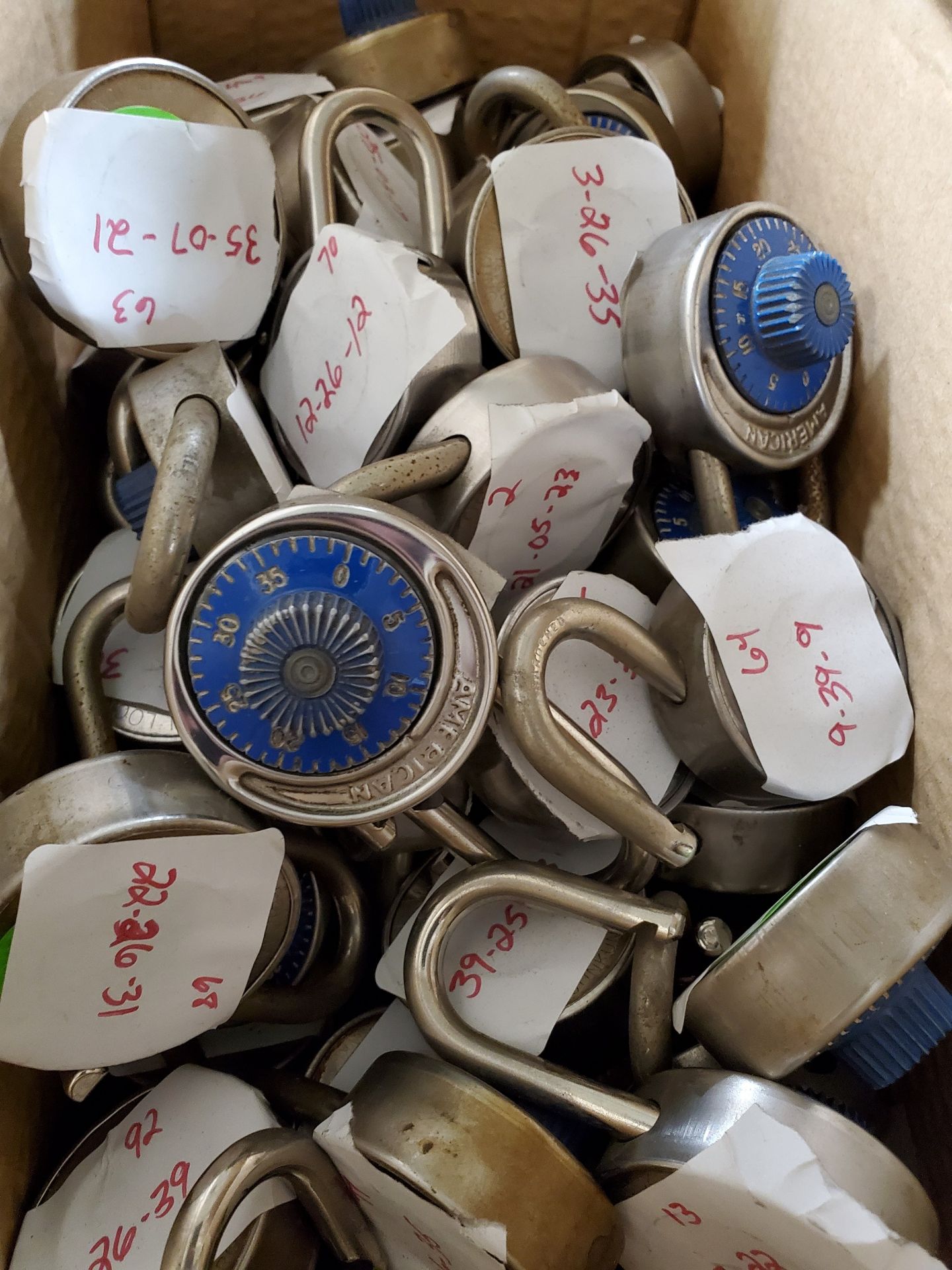 BOX OF COMBINATION PADLOCKS - OVER 100 LOCKS, COMBOS ON BACK, FULLY USEABLE - Image 2 of 4