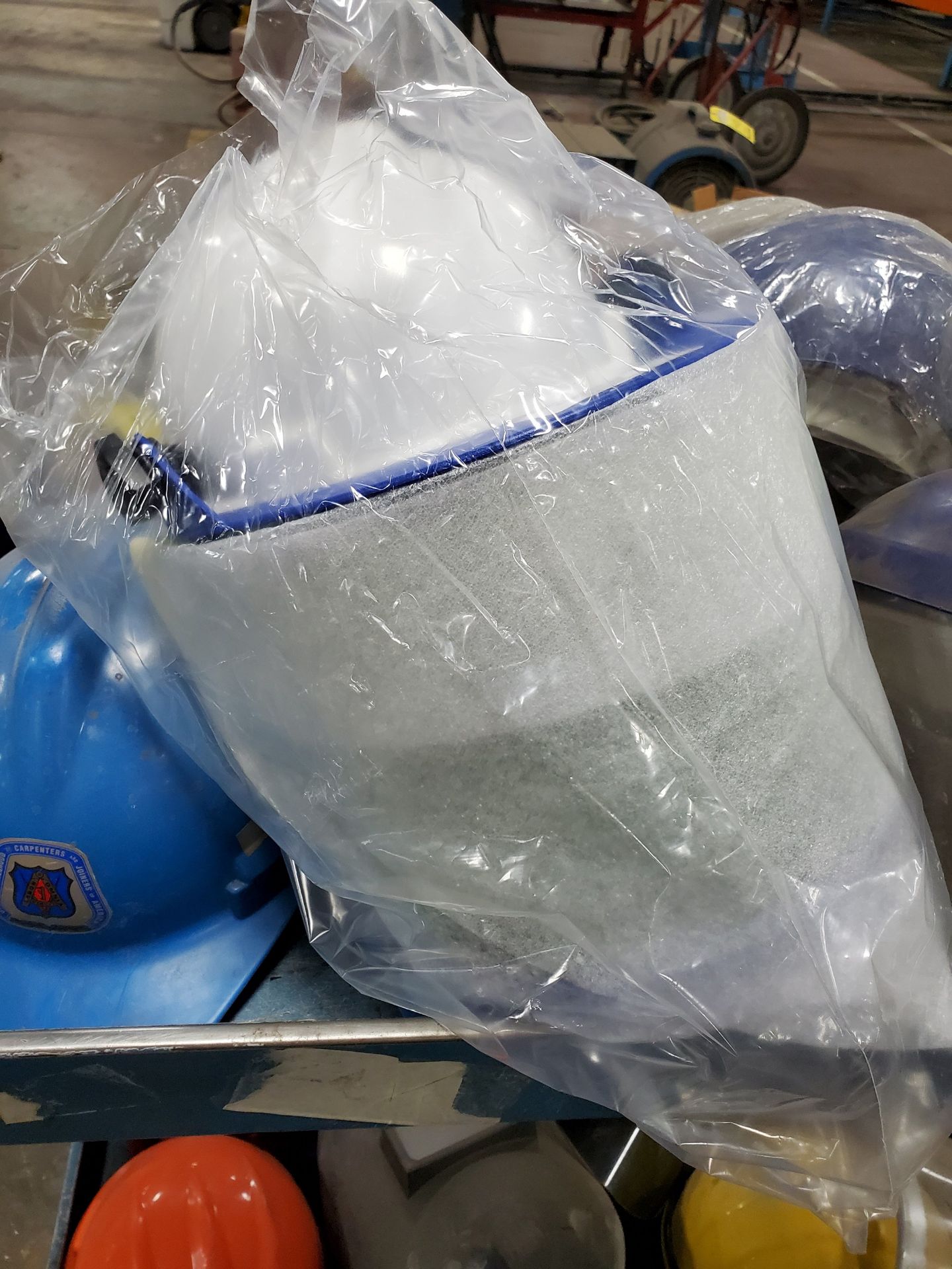 CART WITH WELDING HELMETS, HARD HATS, FACE SHIELDS, HARD HAT/SHIELD COMBOS [NEW], SAFETY GLASSES, - Image 2 of 8