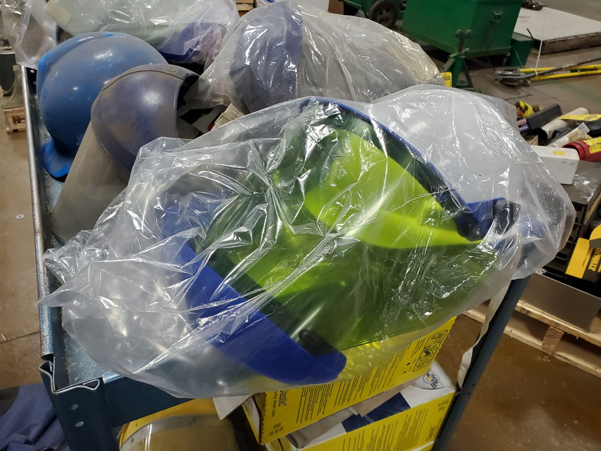 CART WITH WELDING HELMETS, HARD HATS, FACE SHIELDS, HARD HAT/SHIELD COMBOS [NEW], SAFETY GLASSES, - Image 7 of 8