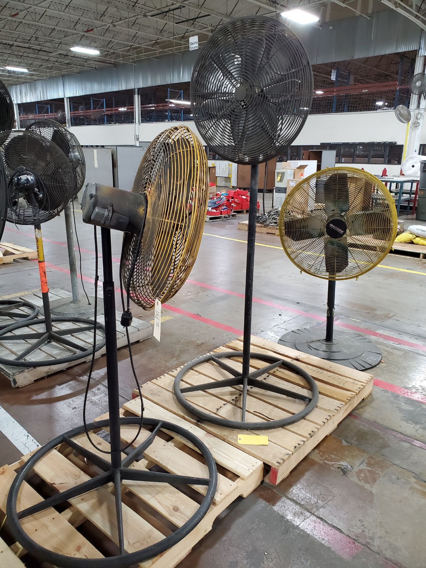 (4) PEDESTAL SHOP FANS - SOME ADJUSTABLE HEIGHT, 24'`-36'`