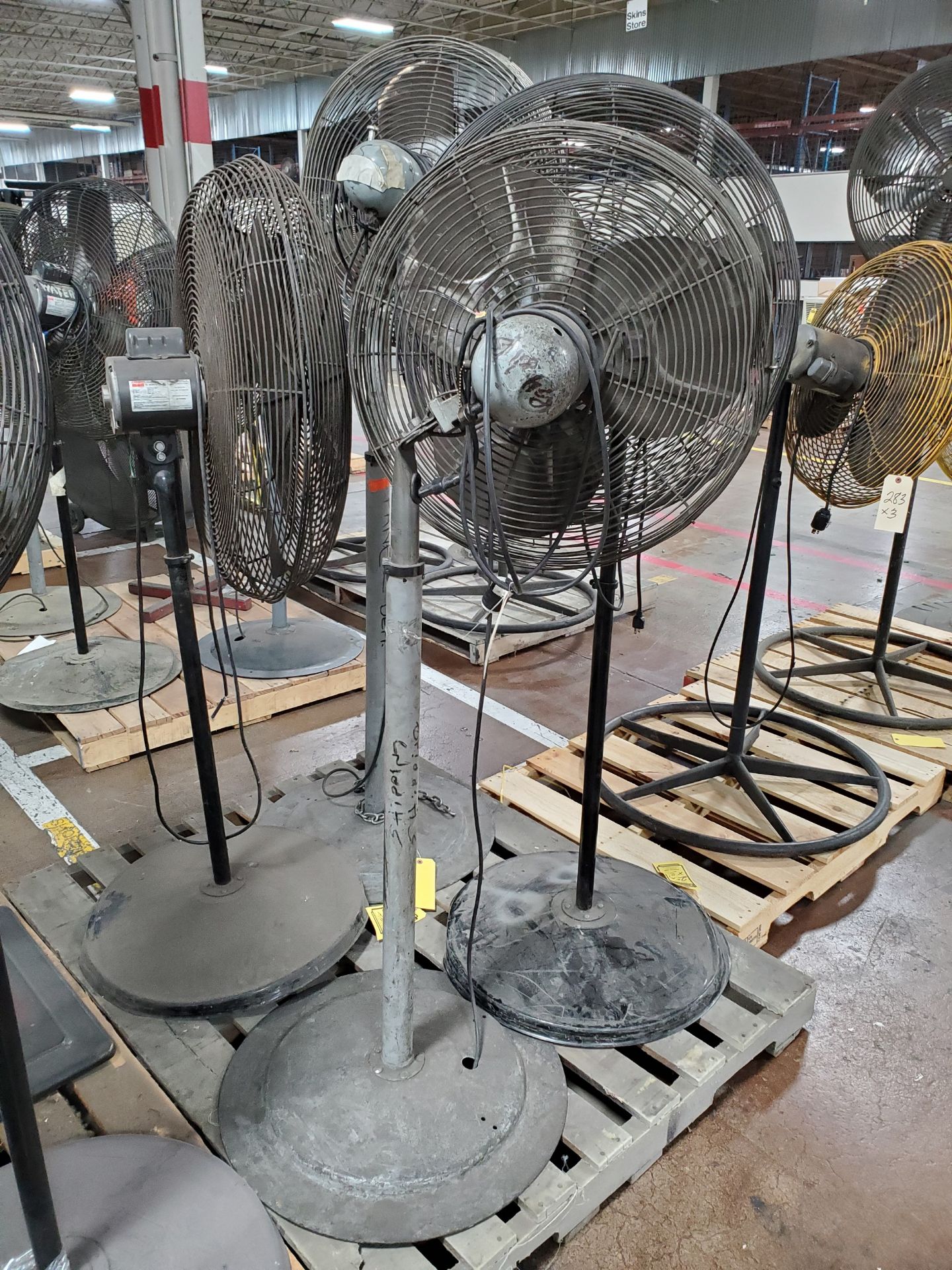 (4) PEDESTAL SHOP FANS - SOME ADJUSTABLE HEIGHT, 24'`-36'`