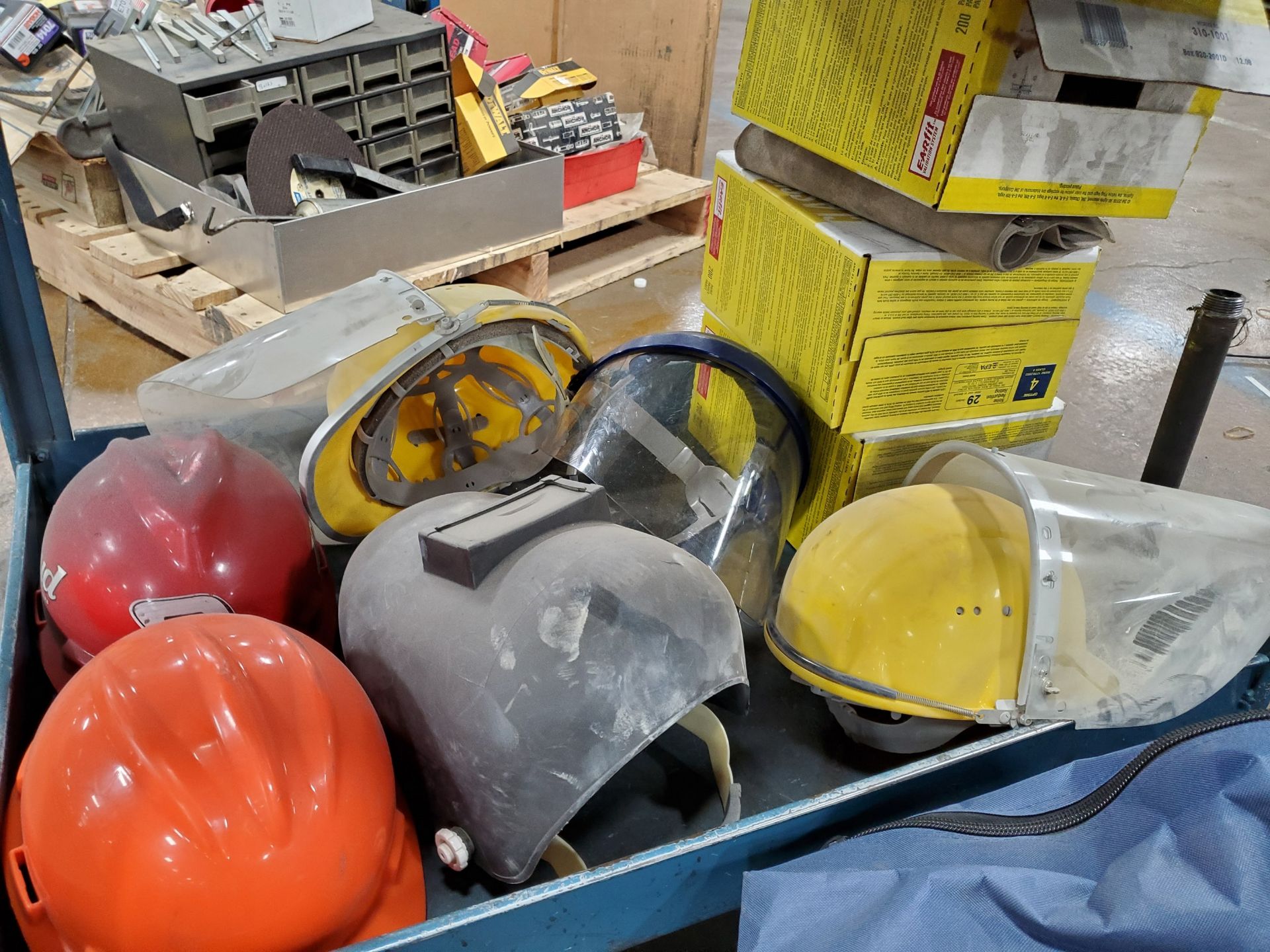 CART WITH WELDING HELMETS, HARD HATS, FACE SHIELDS, HARD HAT/SHIELD COMBOS [NEW], SAFETY GLASSES, - Image 6 of 8