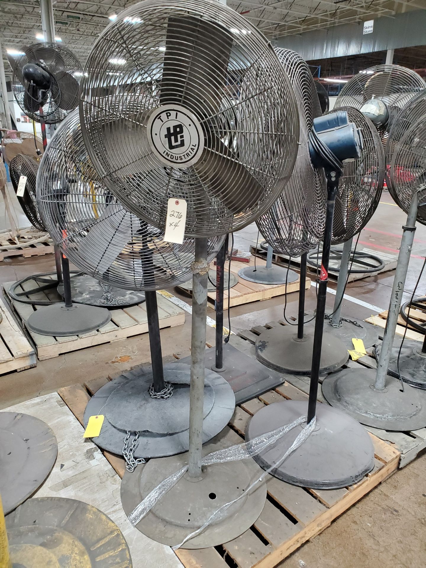 (4) PEDESTAL SHOP FANS - SOME ADJUSTABLE HEIGHT, 24'`-36'`