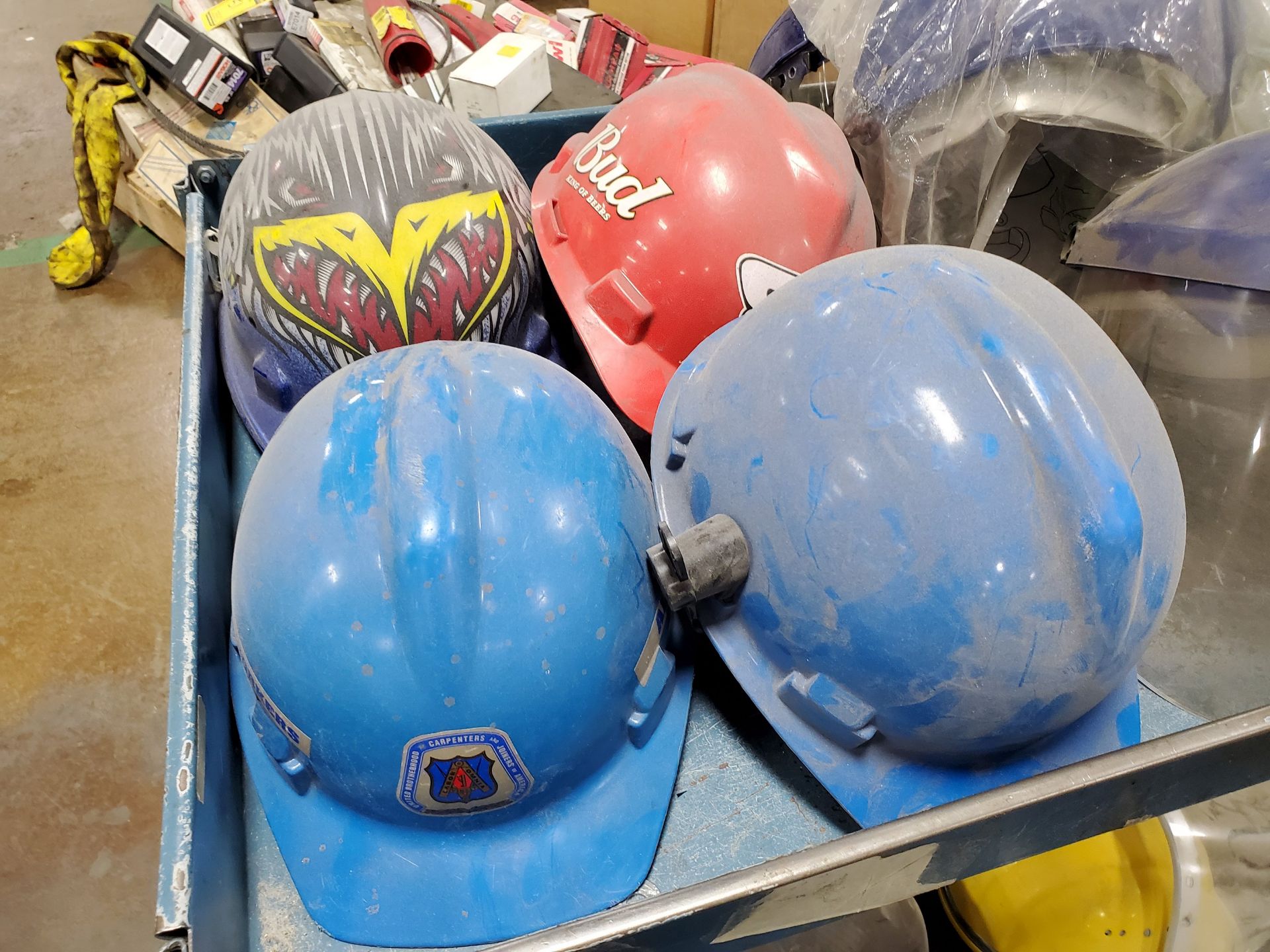 CART WITH WELDING HELMETS, HARD HATS, FACE SHIELDS, HARD HAT/SHIELD COMBOS [NEW], SAFETY GLASSES, - Image 3 of 8