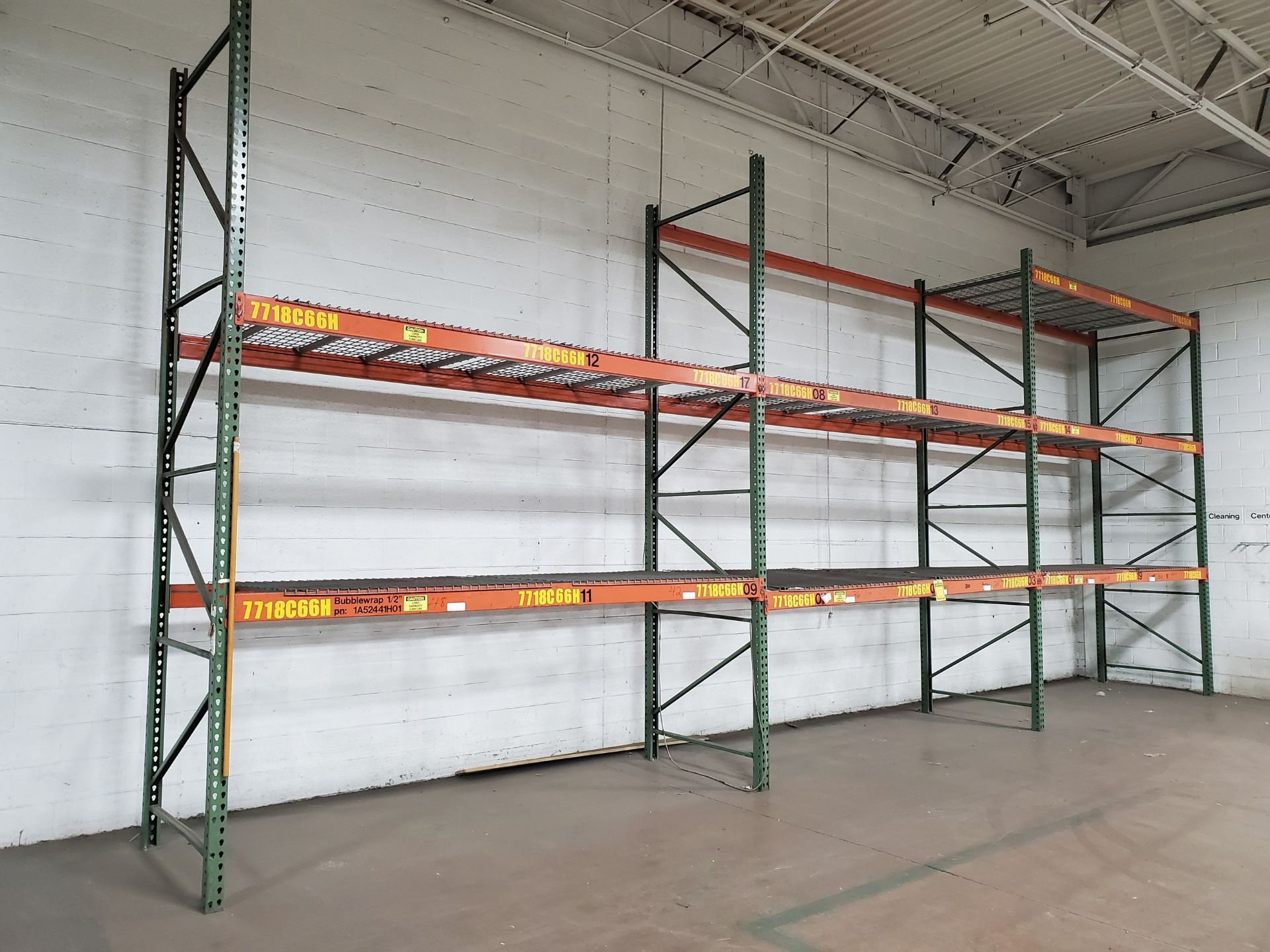 (3) SECTIONS OF 14' T X 48'`W X 11' BEAMS TEAR DROP PALLET RACKING, 15 BEAMS