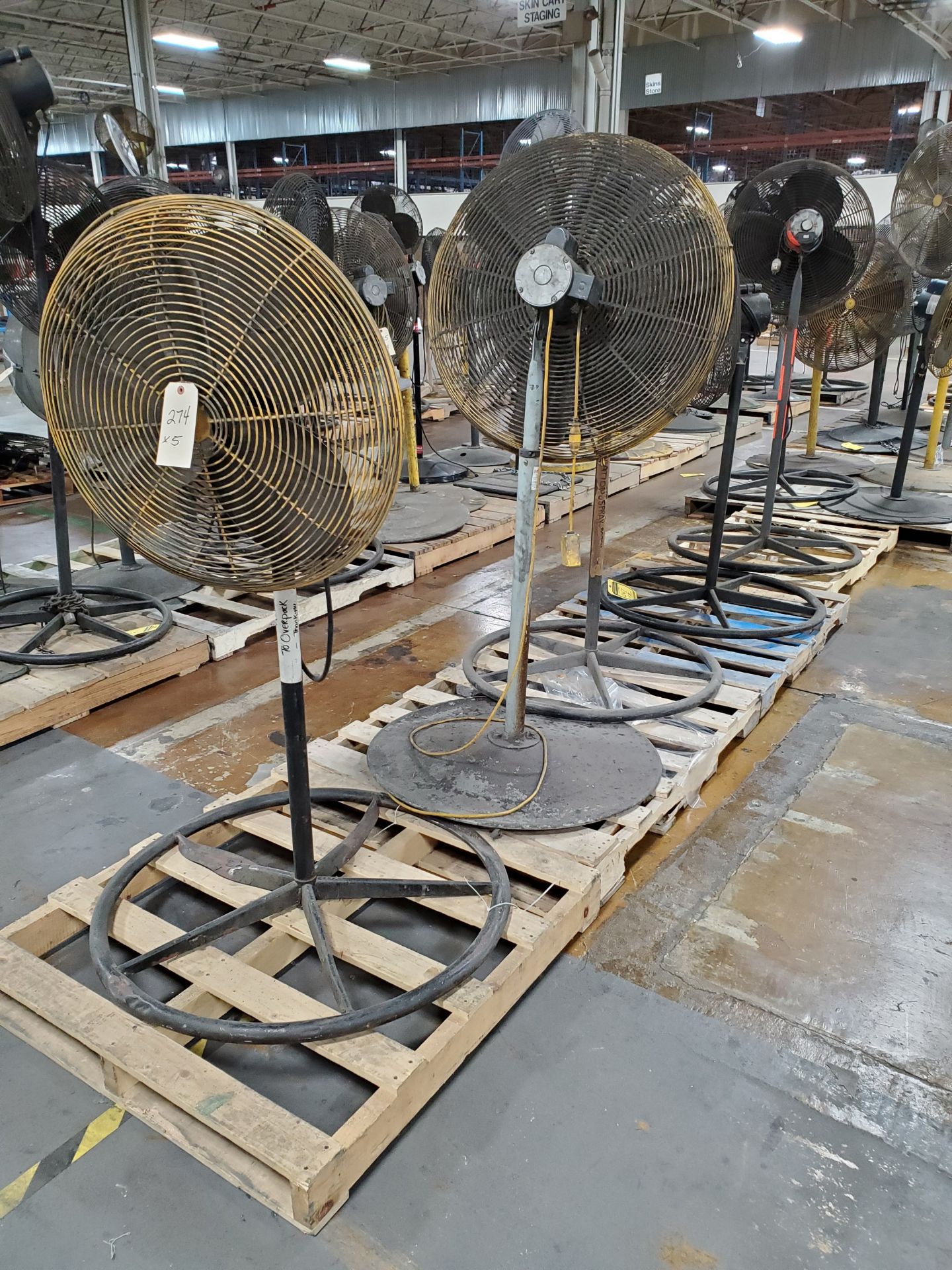 (5) PEDESTAL SHOP FANS - SOME ADJUSTABLE HEIGHT, 24'`-36'`