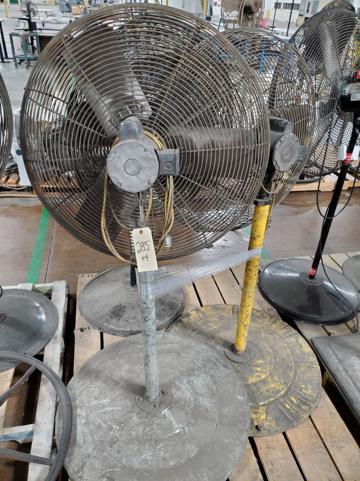 (4) PEDESTAL SHOP FANS - SOME ADJUSTABLE HEIGHT, 24'`-36'`