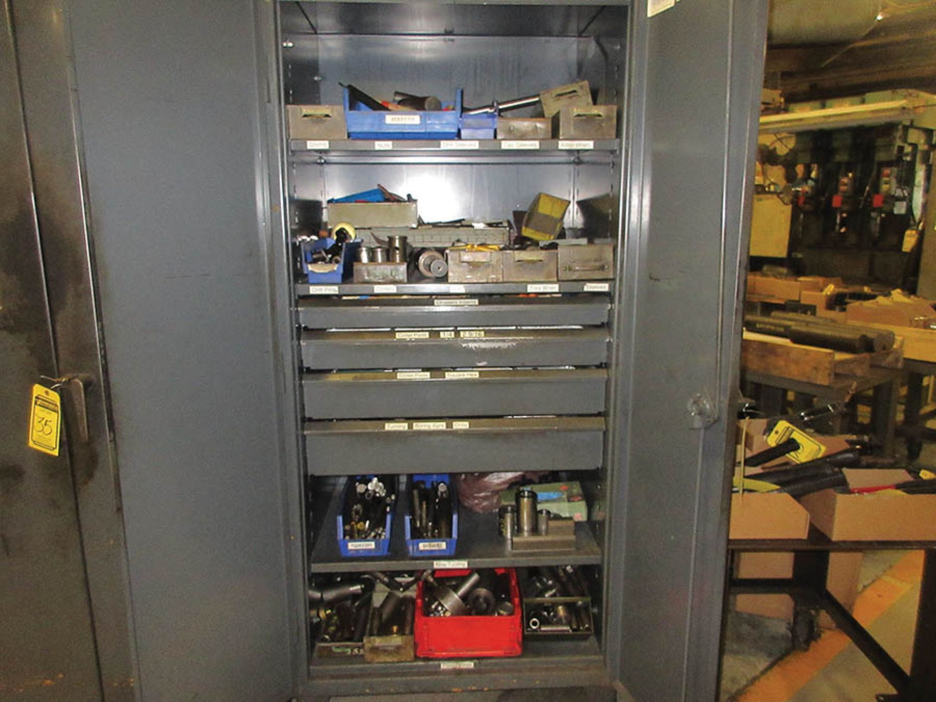 STRONGHOLD 2-DOOR CABINET W/ ASSORTED TOOLING: BORING BARS, COLLET PADS, DRILLS & MORE - Image 2 of 7