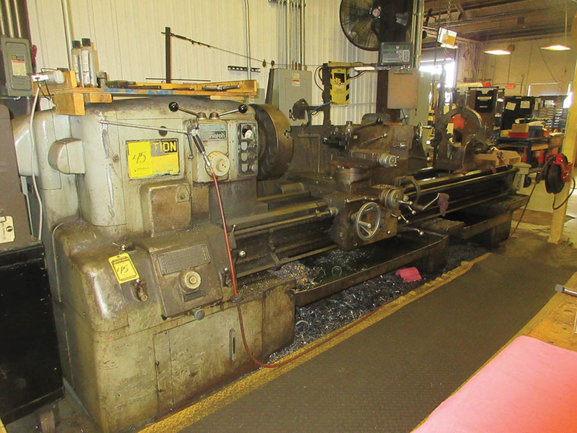 MONARCH 2516-22X96 ENGINE LATHE, 18'' 4-JAW CHUCK, TOOL POST, STEADY REST, NEWALL DP700 D.R.O.,