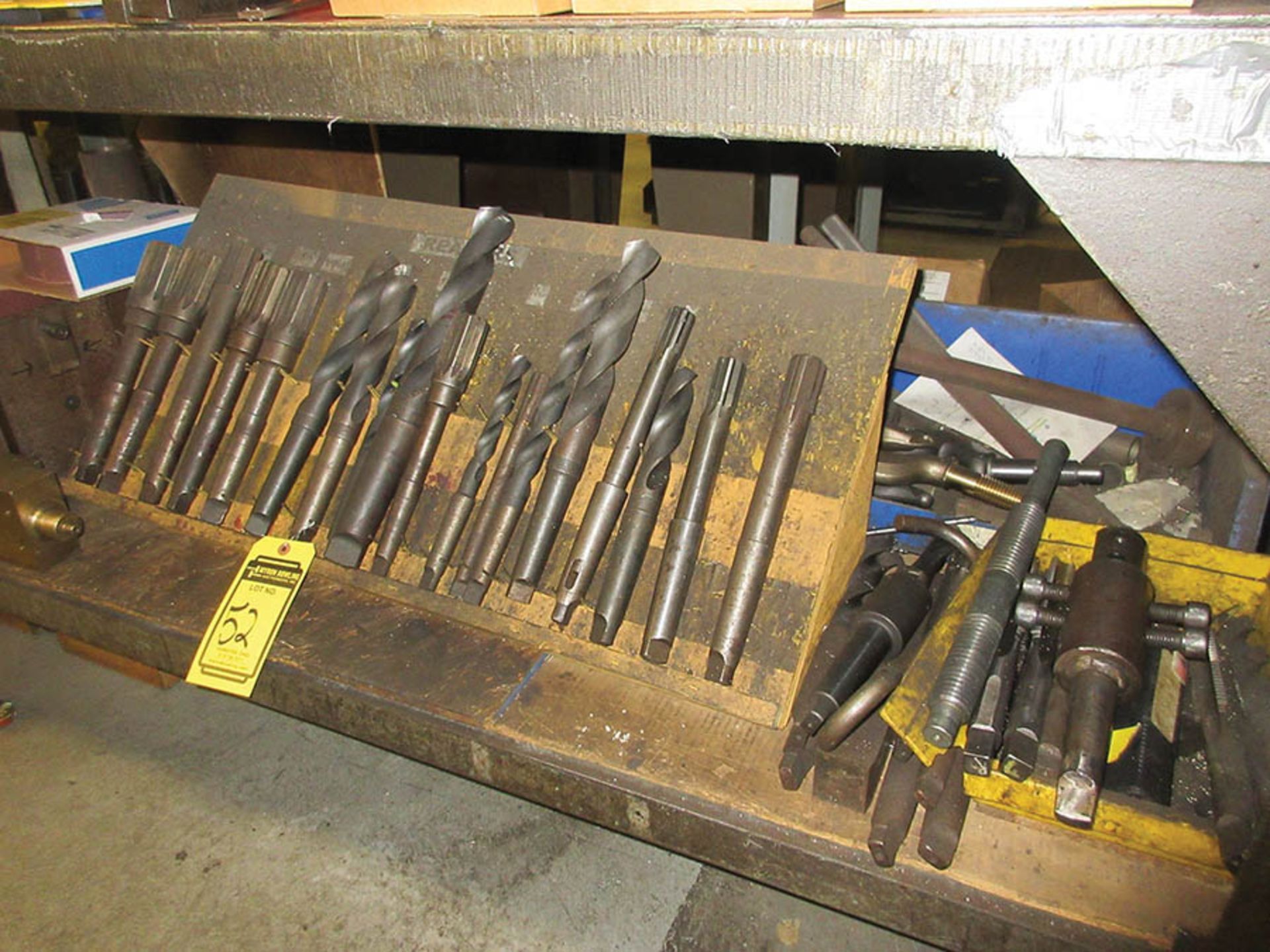 30'' X 60'' WORKBENCH W/ COLUMBIAN 4'' BENCH VISE & ASSORTED TOOLING: TAPER SHANK DRILL BITS, - Image 3 of 3