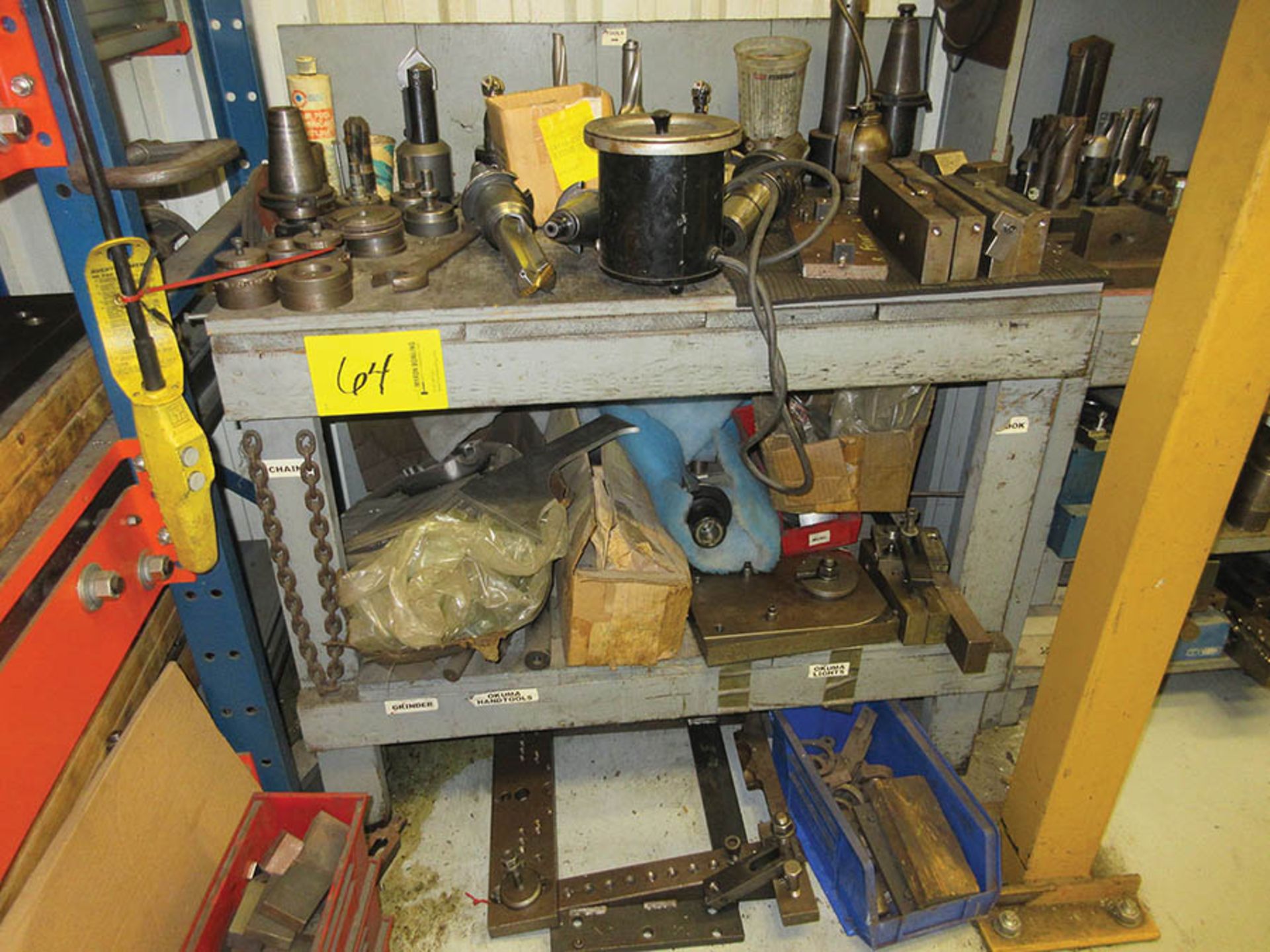 WORK BENCH X (2) W/ OKUMA TOOLING: INDEXABLE DRILLS, VISE JAWS & MORE