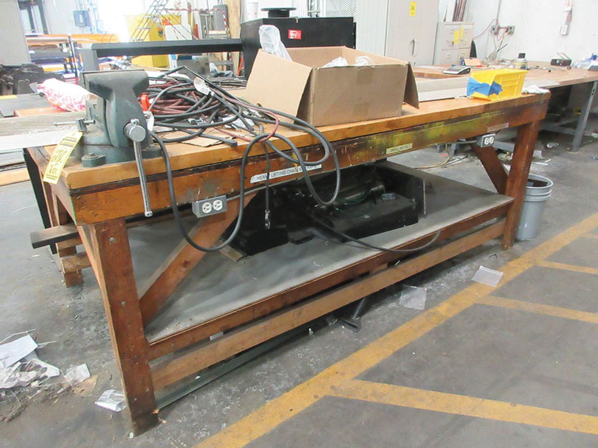 49'' X 8' BUTCHERBLOCK TABLE W/ WILTON 6'' BENCH VISE, 30'' X 6' BUTCHERBLOCK TABLES