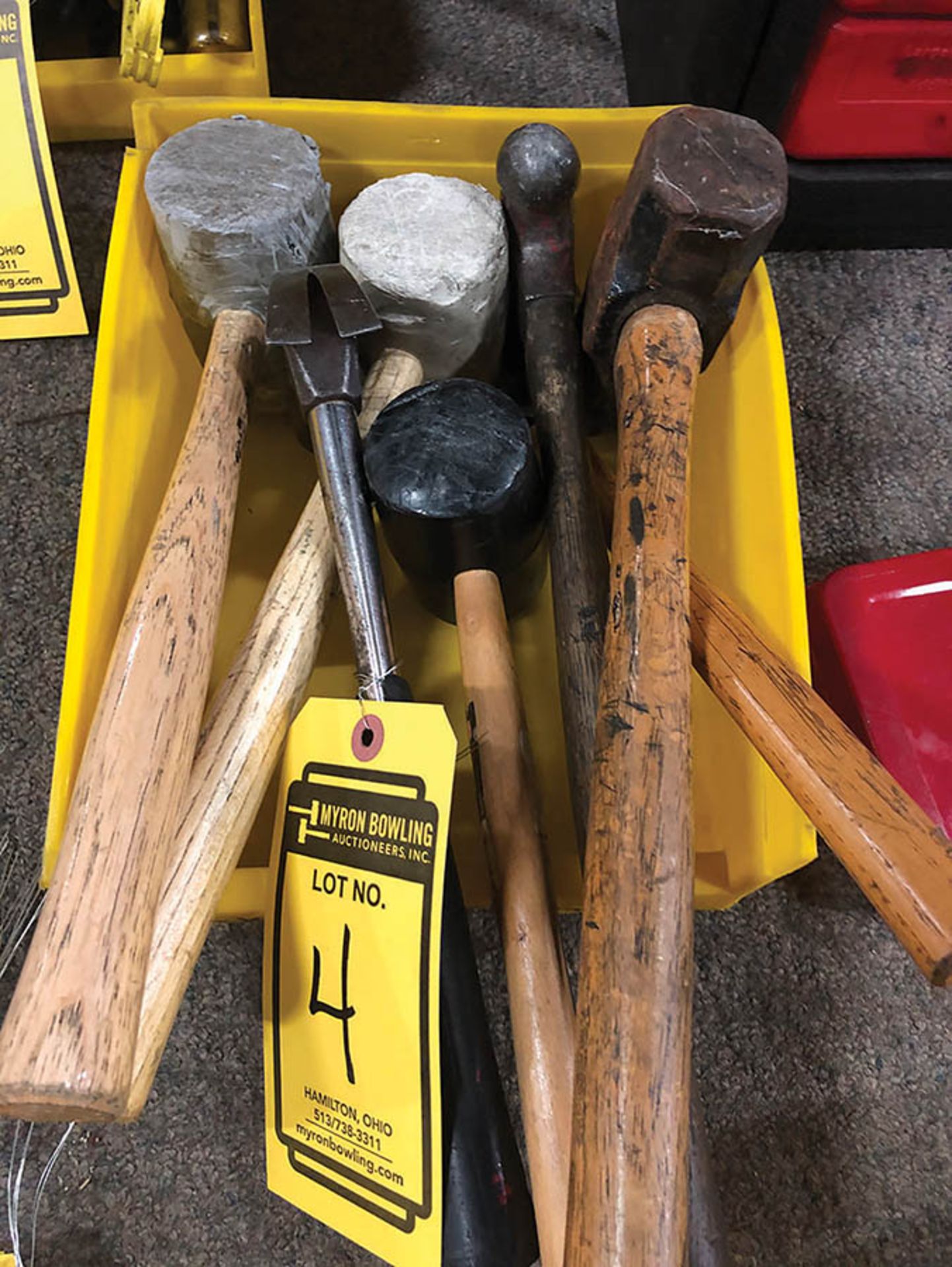 BIN OF ASSORTED MALLETS AND HAMMERS