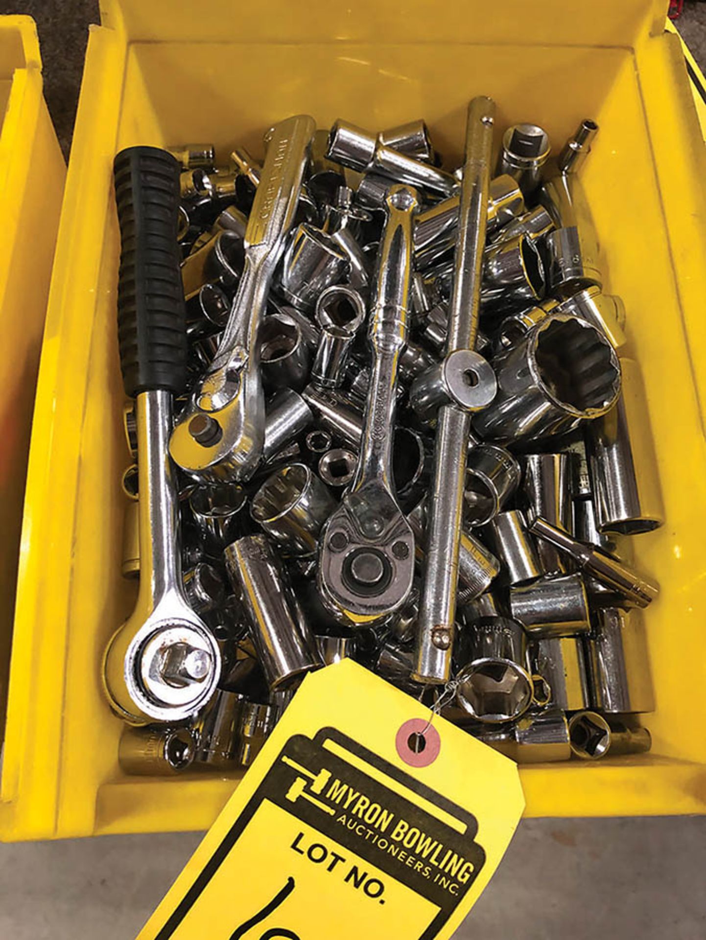 BIN OF ASSORTED SOCKETS AND RATCHETS