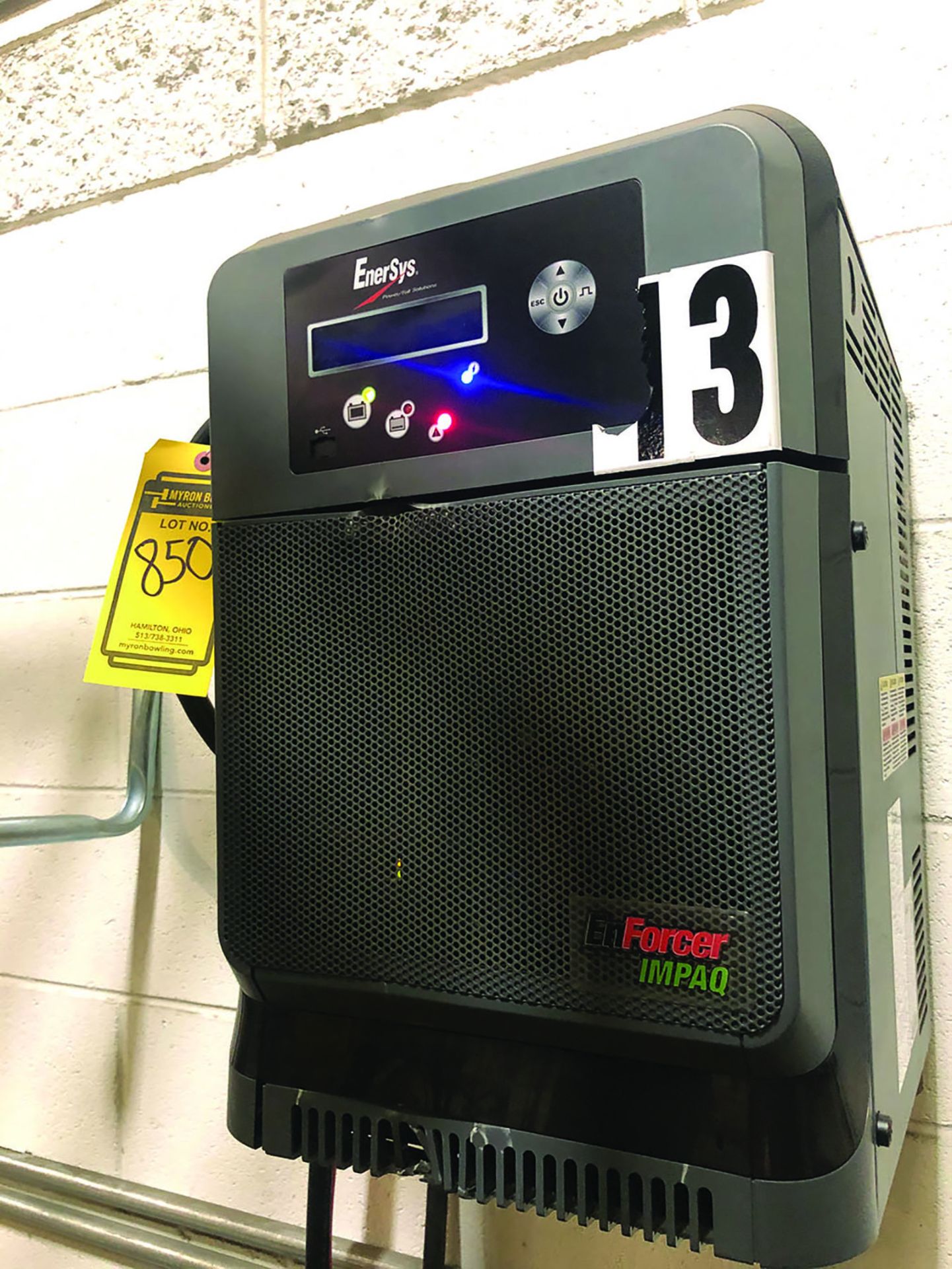 ENERSYS ENFORCER IMPAQ BATTERY CHARGER, MODEL # E13IN4Y, S/N- NG214353, NO. OF CELLS 12/18/24, 3