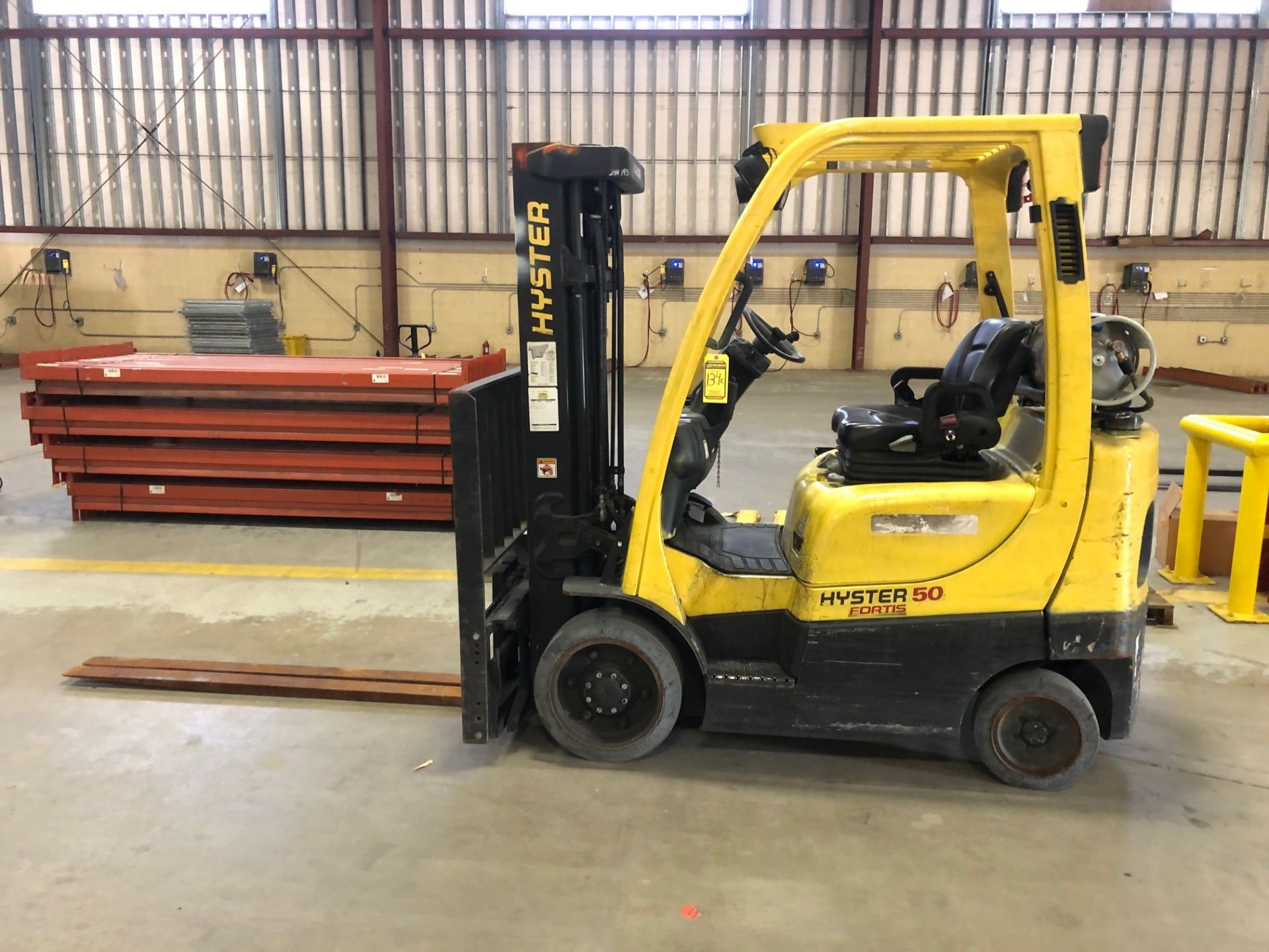 2014 HYSTER 5,000-LB. CAP. FORKLIFT, MODEL S50FT, S/N G187V02807M, LPG, SOLID TIRES, 189'' LIFT