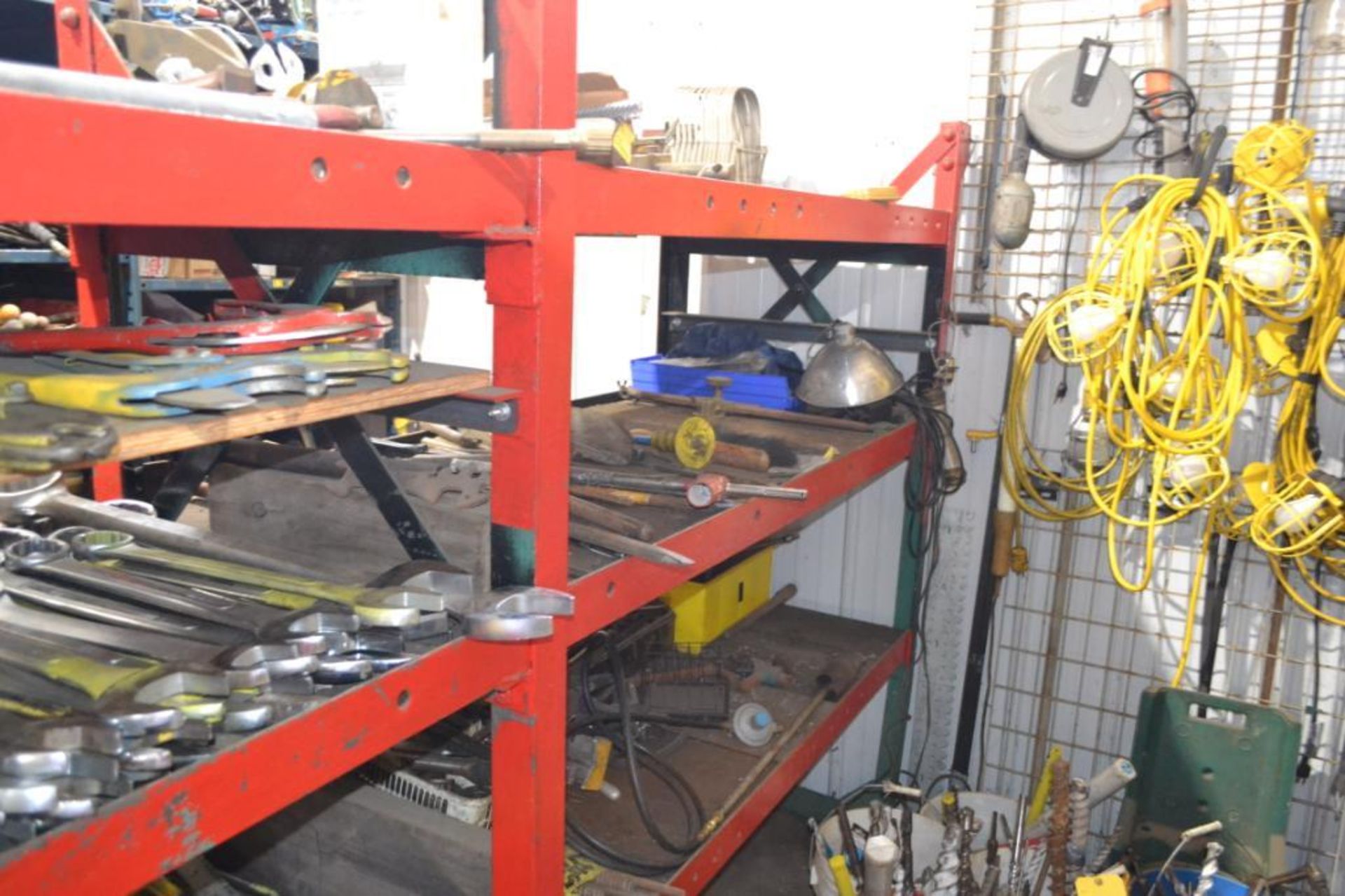 LOT: STEEL SHELVING UNIT WITH CONTENTS OF LARGE COMBO WRENCHES; WORK LIGHTS; SOCKET SETS; IMPACT - Image 7 of 7