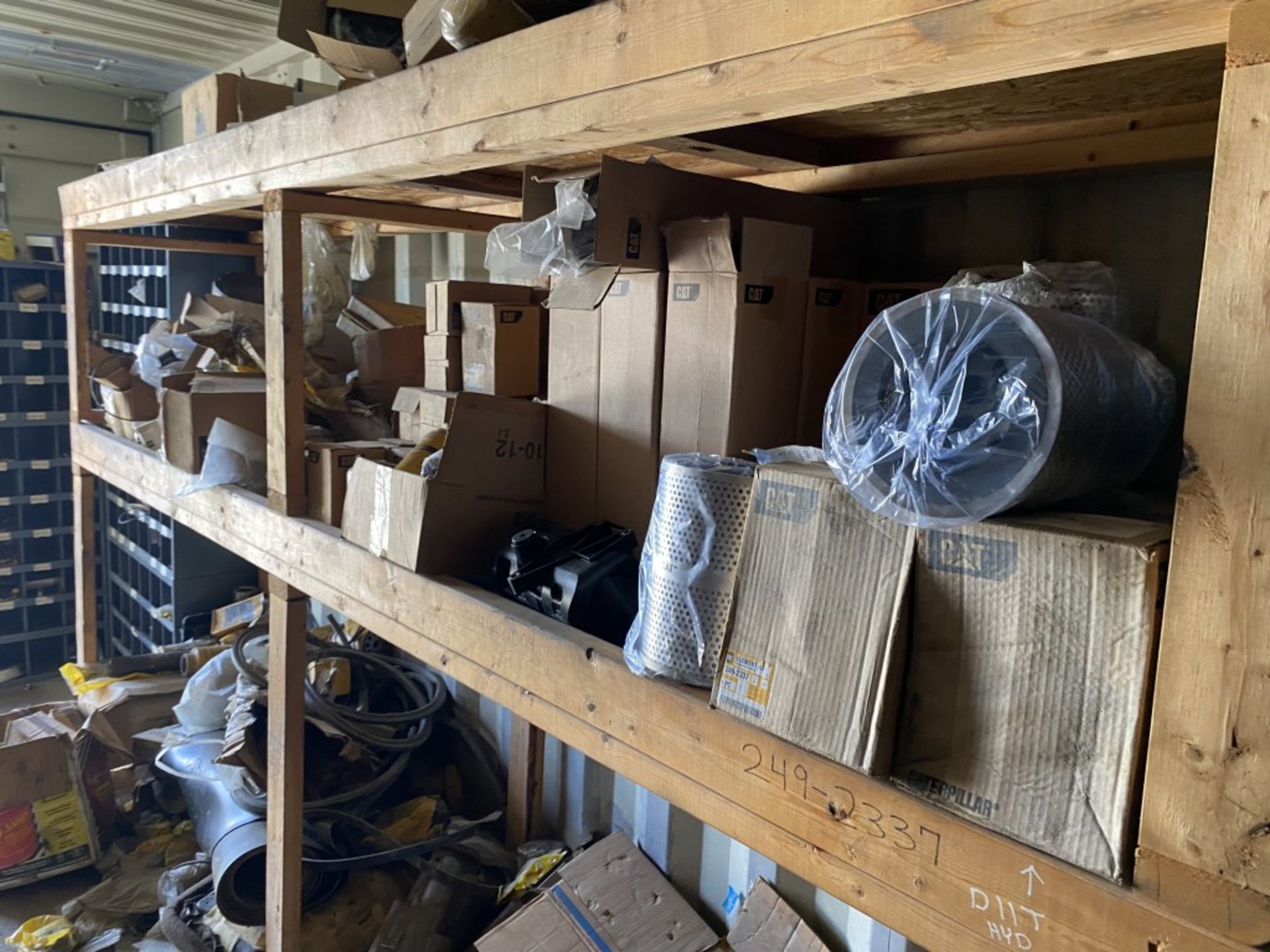 40' STEEL STORAGE CONTAINER FULL OF NEW FILTERS, HARDWARE, AND PARTS, HAS SHELVING & LIGHT - Image 20 of 24