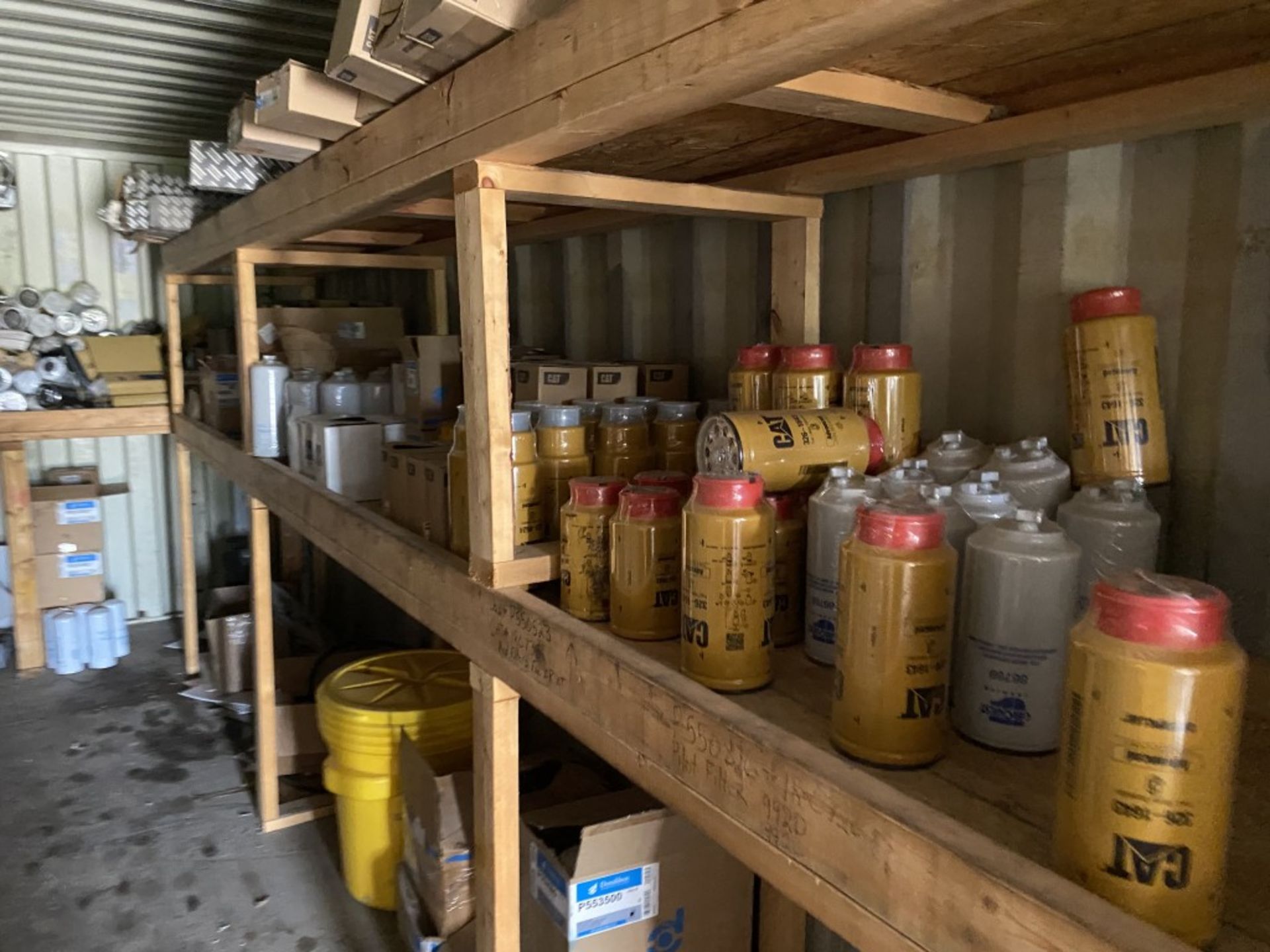 40' STEEL STORAGE CONTAINER FULL OF NEW FILTERS, HARDWARE, AND PARTS, HAS SHELVING & LIGHT - Image 12 of 24