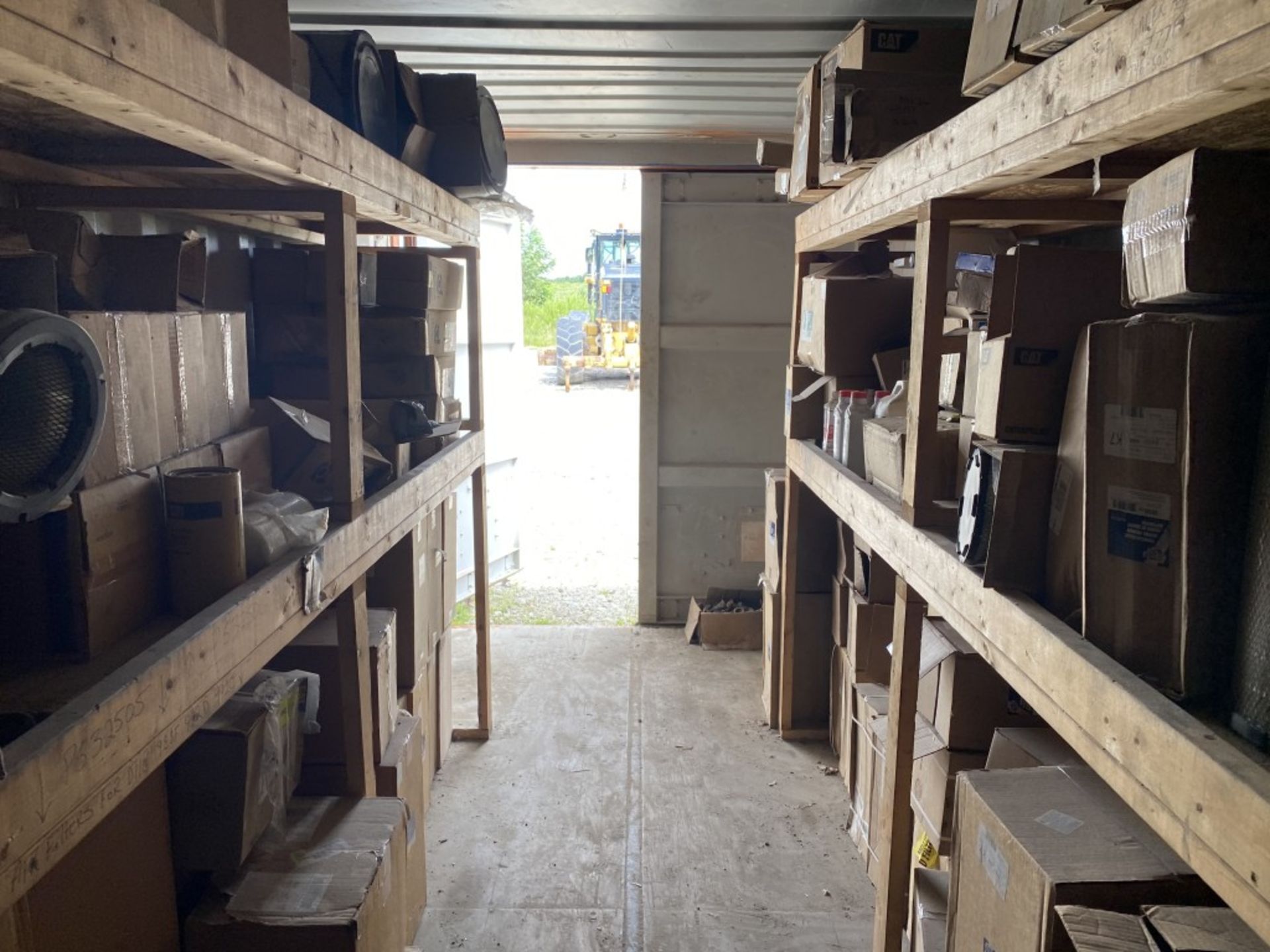 40' STEEL STORAGE CONTAINER FULL OF NEW AIR FILTERS, HAS SHELVING & LIGHT FIXTURE, MUST BE - Image 18 of 21