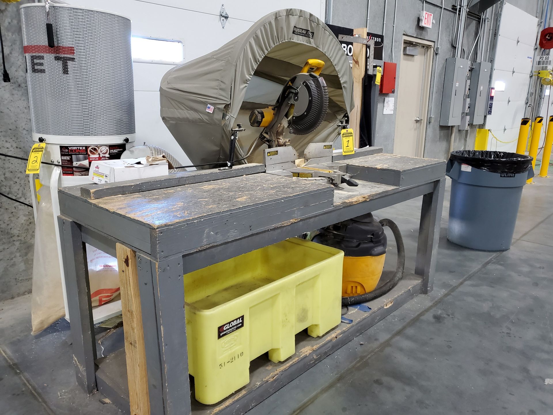 DEWALT 12'' DOUBLE BEVEL COMPOUND MITER SAW WITH ROUSSEAU 5000 DUST SOLUTION CANOPY, ON CUSTOM - Image 5 of 6