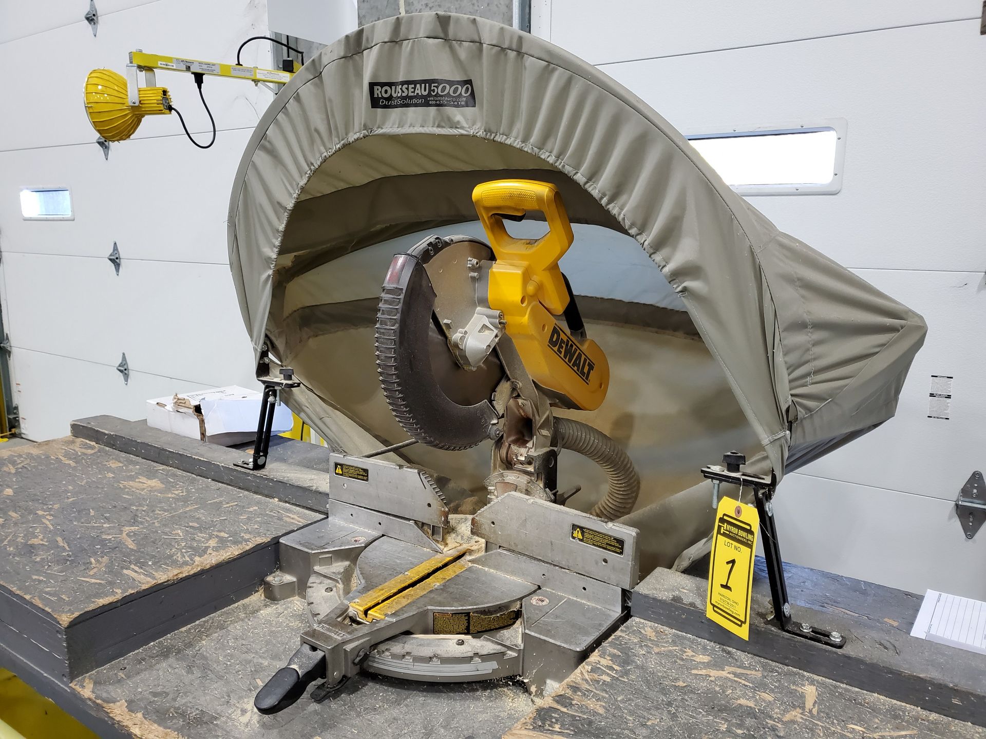 DEWALT 12'' DOUBLE BEVEL COMPOUND MITER SAW WITH ROUSSEAU 5000 DUST SOLUTION CANOPY, ON CUSTOM - Image 3 of 6