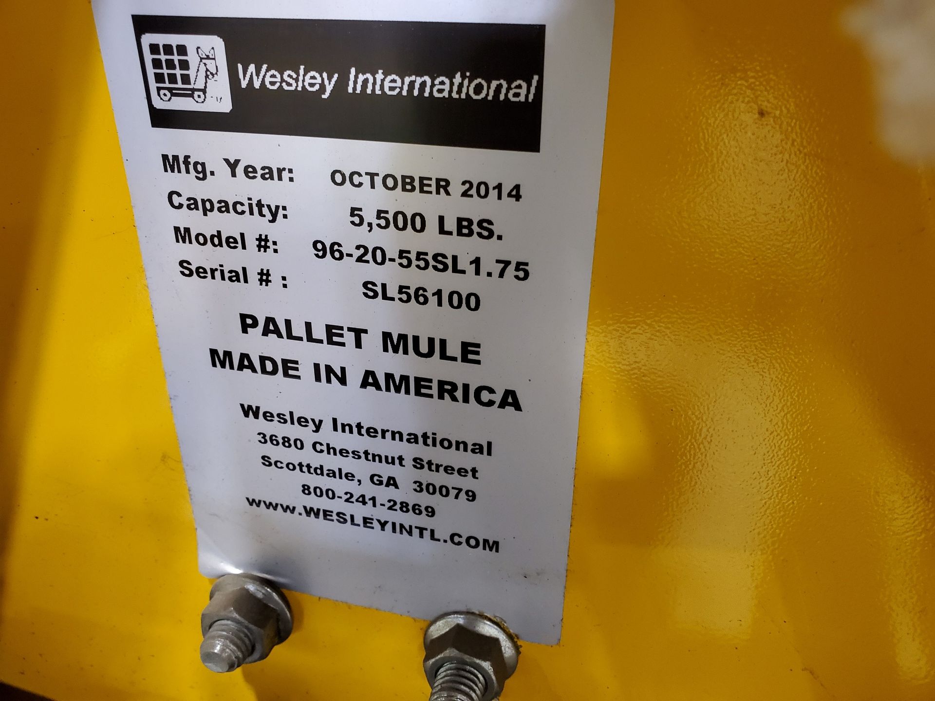 2014 5,500 LB. PALLET MULE HYDRAULIC PALLET JACK , 8' FORKS - Image 5 of 5