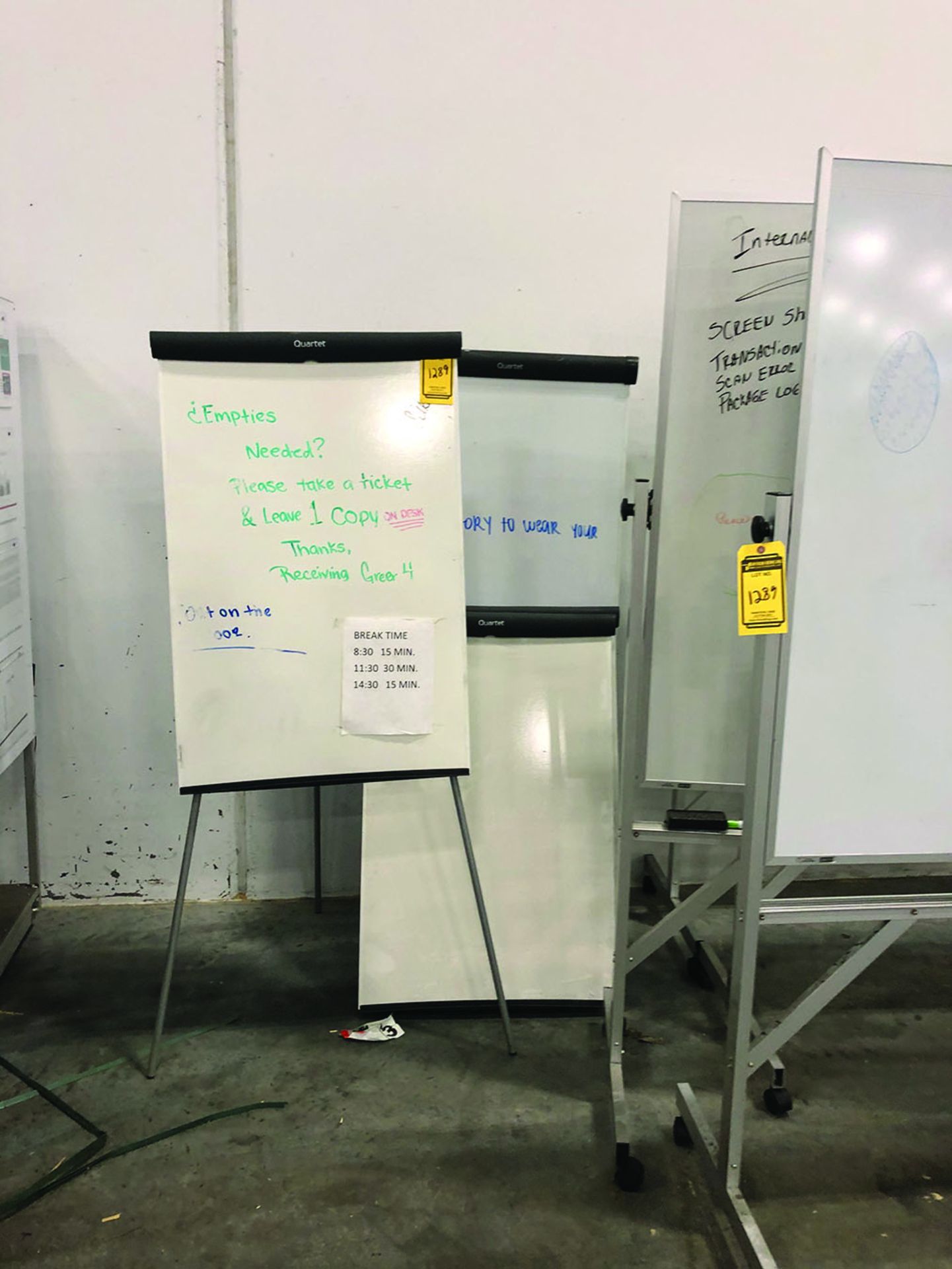 (4) ROLLING WHITE BOARDS AND (3) EASEL WHITE BOARDS