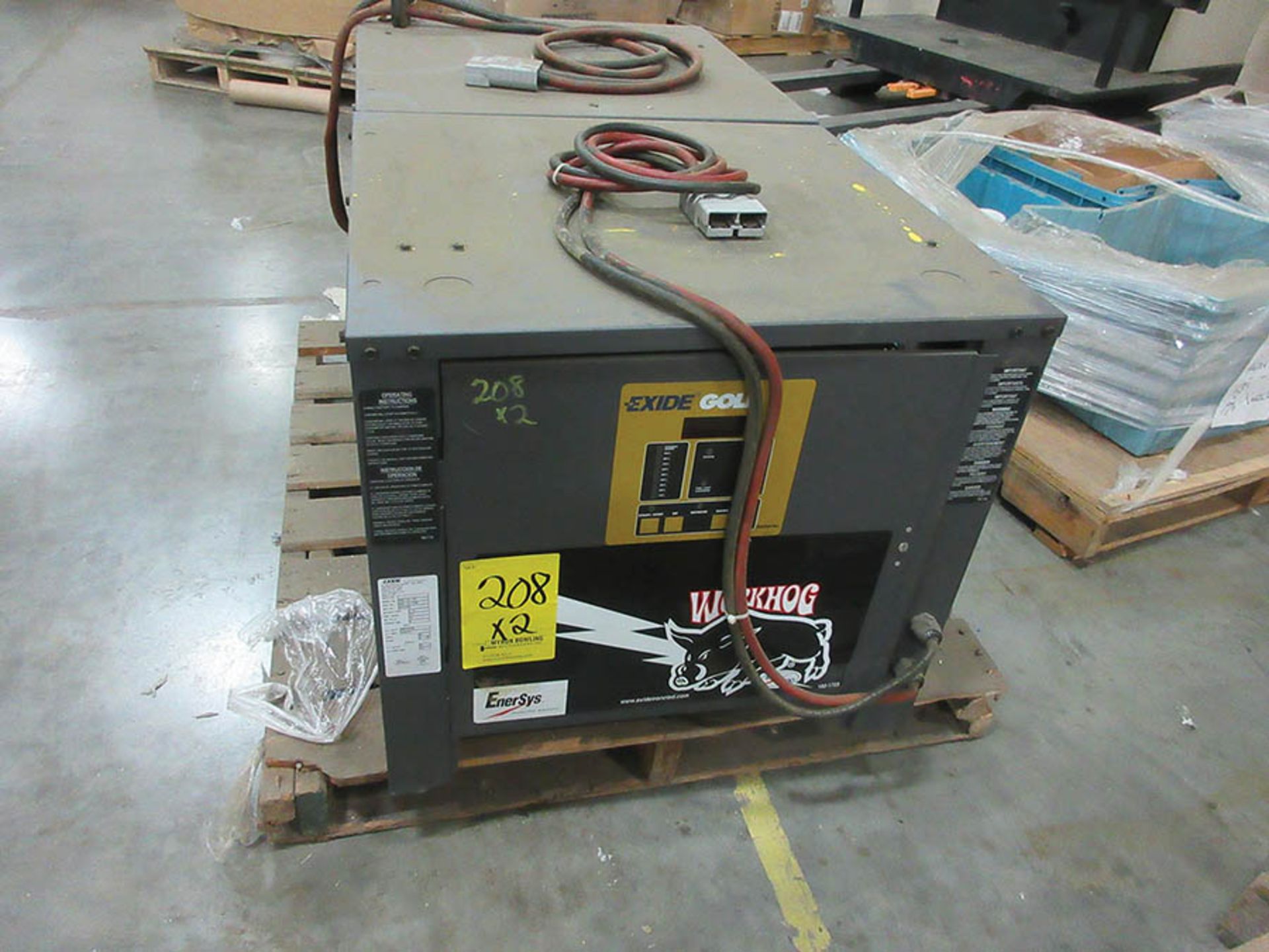 (2) EXIDE GOLD WORKHOG 36V. BATTERY CHARGER, MODEL: WG3-18-77S, S/N DF121726, MODEL: WG3-18-1050,