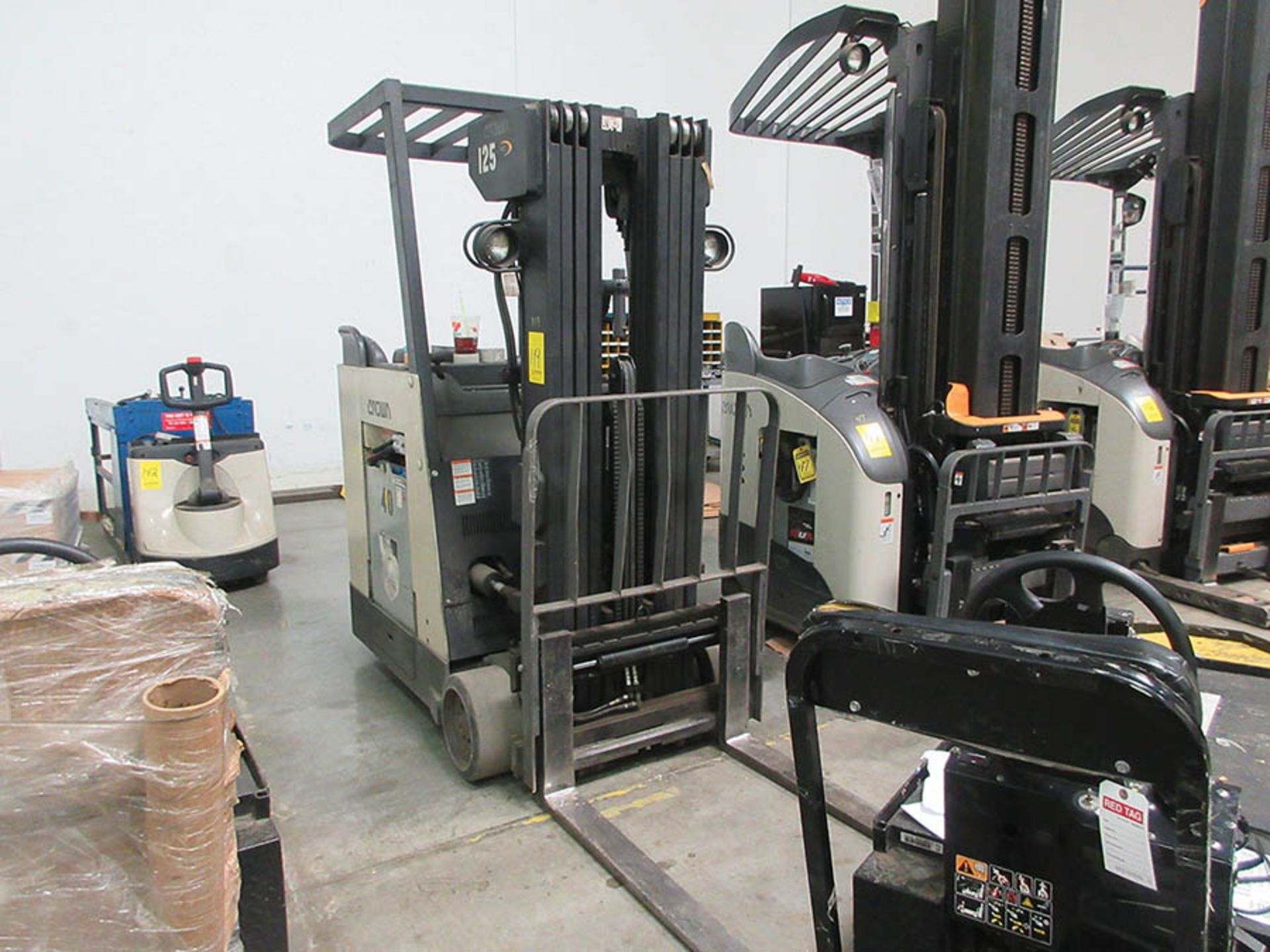 2002 CROWN STAND-UP FORKLIFT, 3,250 LB. CAP., MODEL: RC3020-40, 36V., 240'' MAX. LOAD HEIGHT, 48''