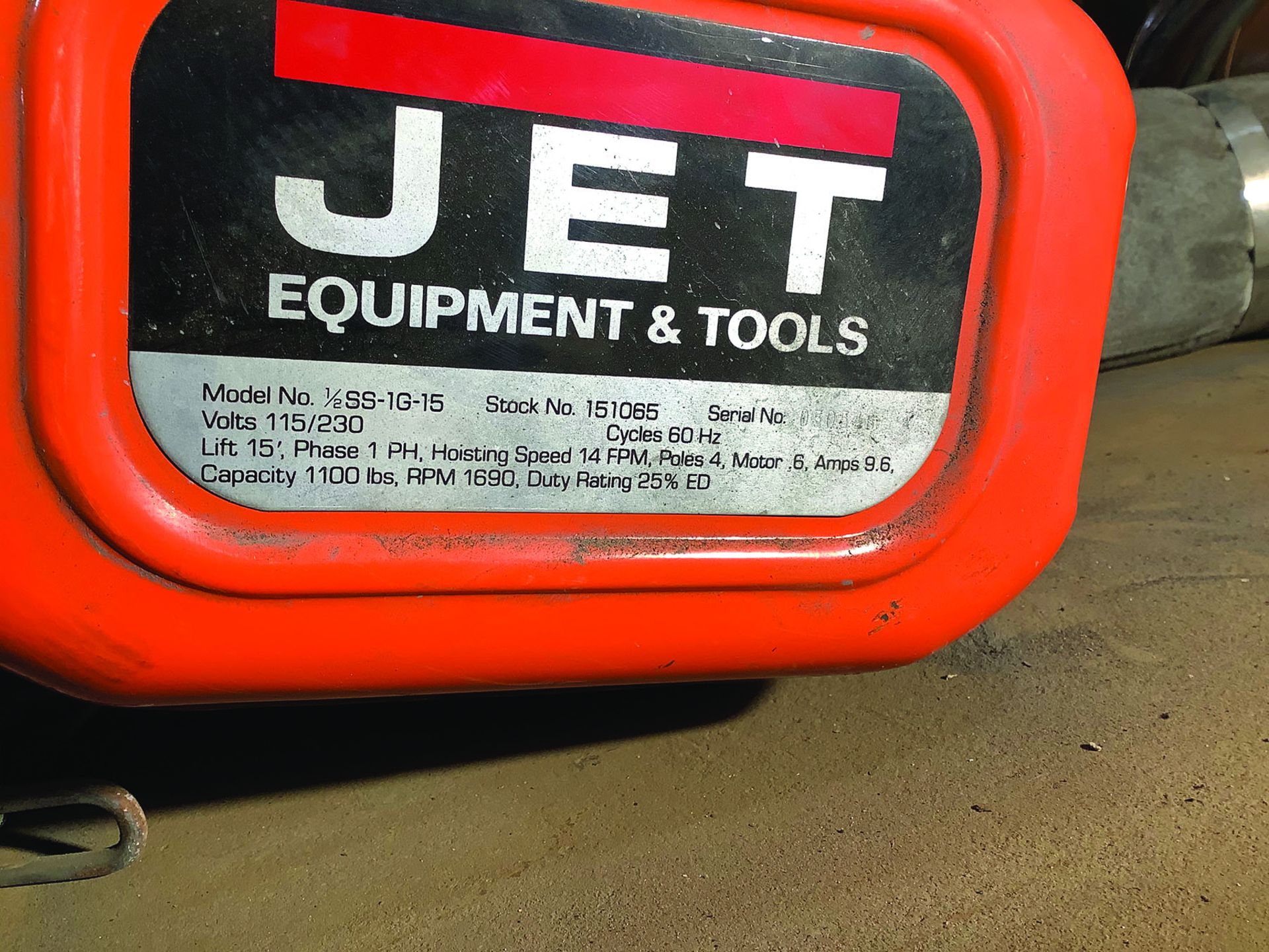 JET MODEL 1/2SS-1G-15 1/2 TON ELECTRIC CHAIN HOIST - Image 3 of 3