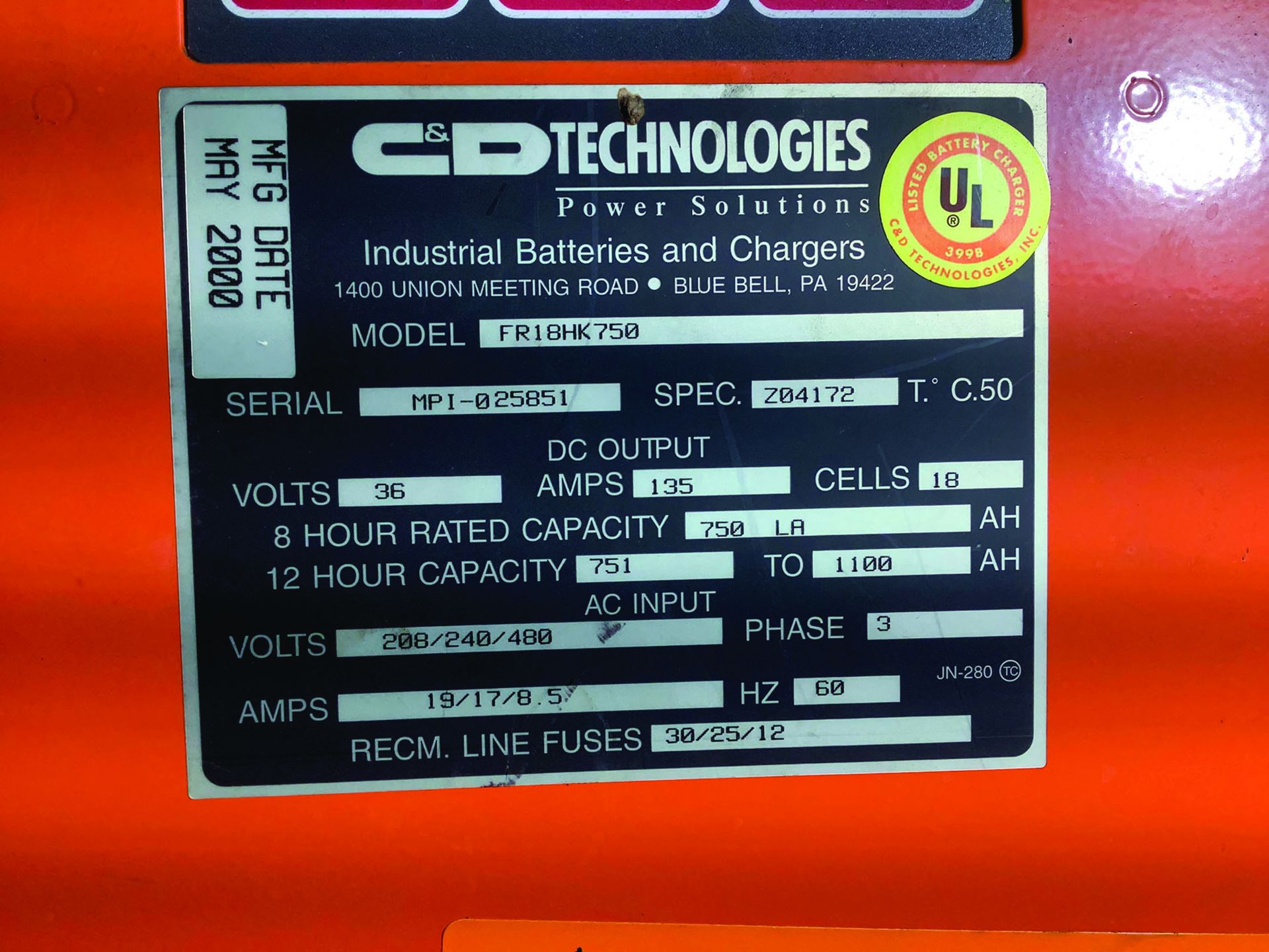 FERROFIVE FR SERIES MODEL FR18 HK750 36 VOLT BATTERY CHARGER - Image 3 of 3