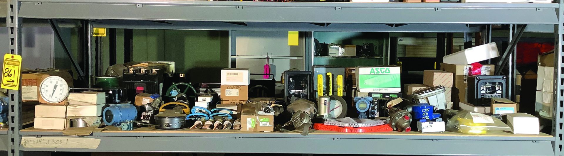 SHELVES OF MISCELLANEOUS MRO, VALVES, ELECTRICAL, ETC.