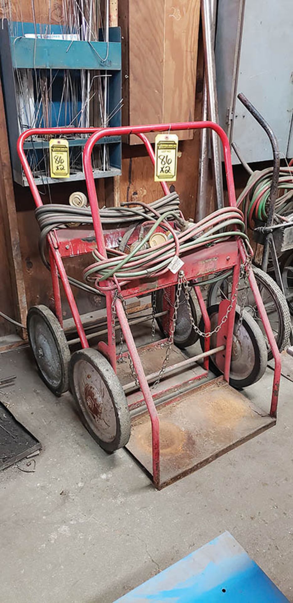 (2) TORCH CARTS: (2) OXYGEN GAUGES, (1) ACETYLENE GAUGE, (2) HOSES, (1) STRAIGHT GUN